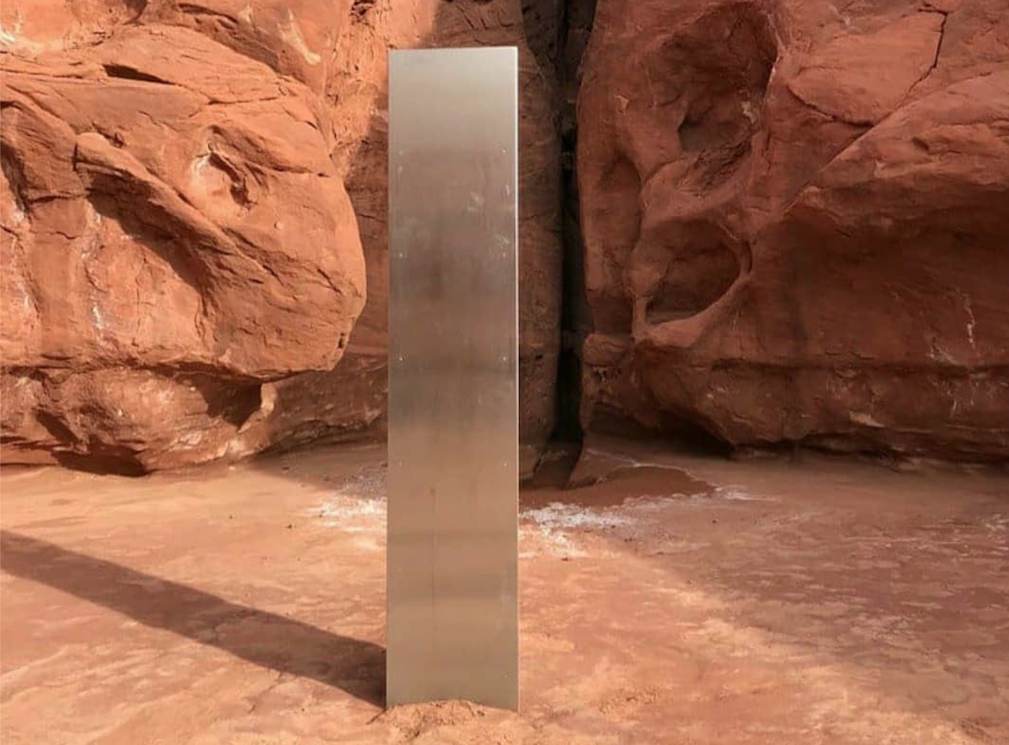 A metal monolith discovered in Utah's red rock country on Nov. 18, 2020.