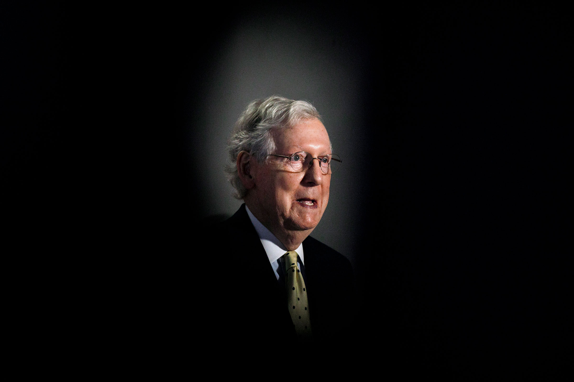 Senate Majority Leader Mitch McConnell of Ky., speaks during a news conference