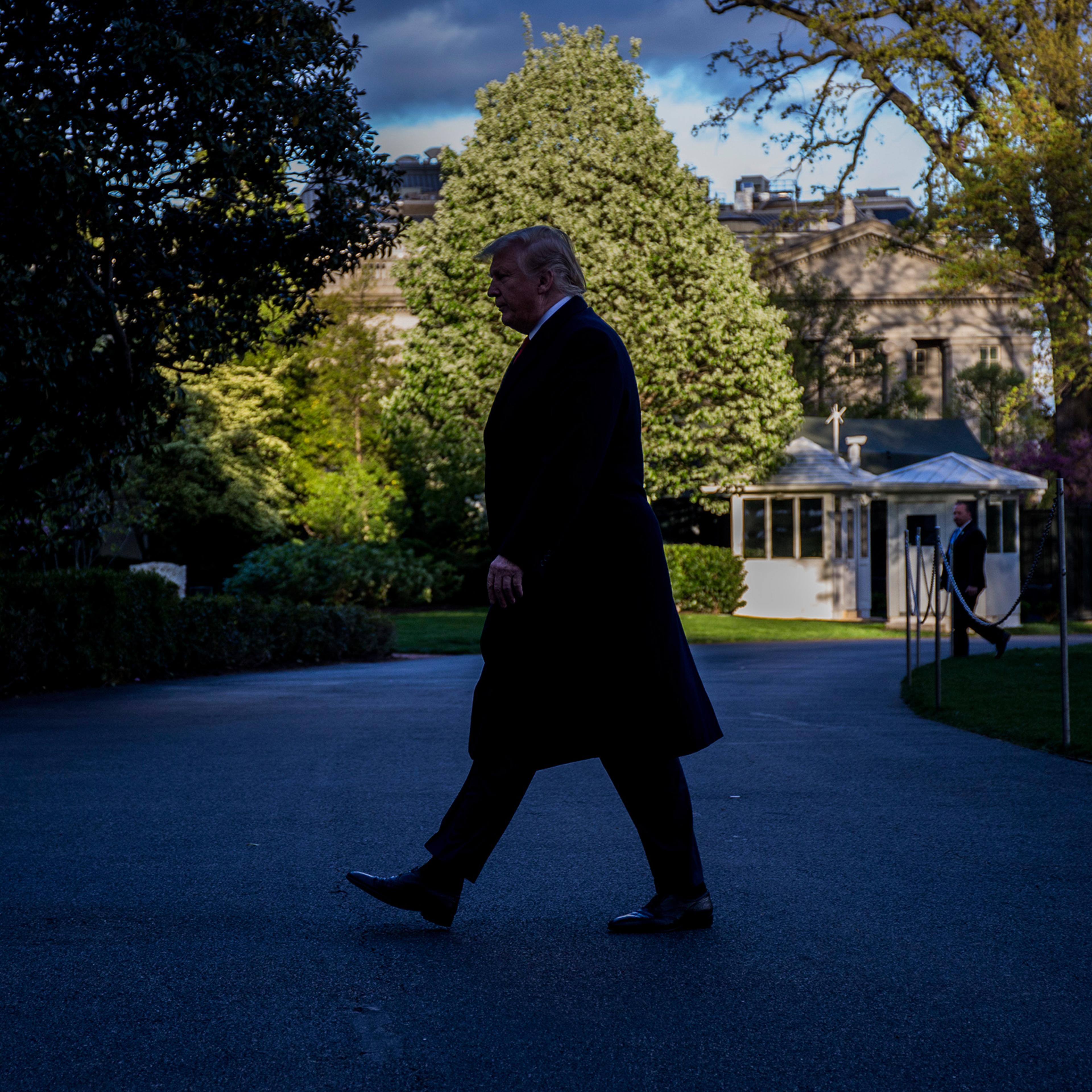 President Donald Trump returns to the White House on April 15, 2019 in Washington, D.C.