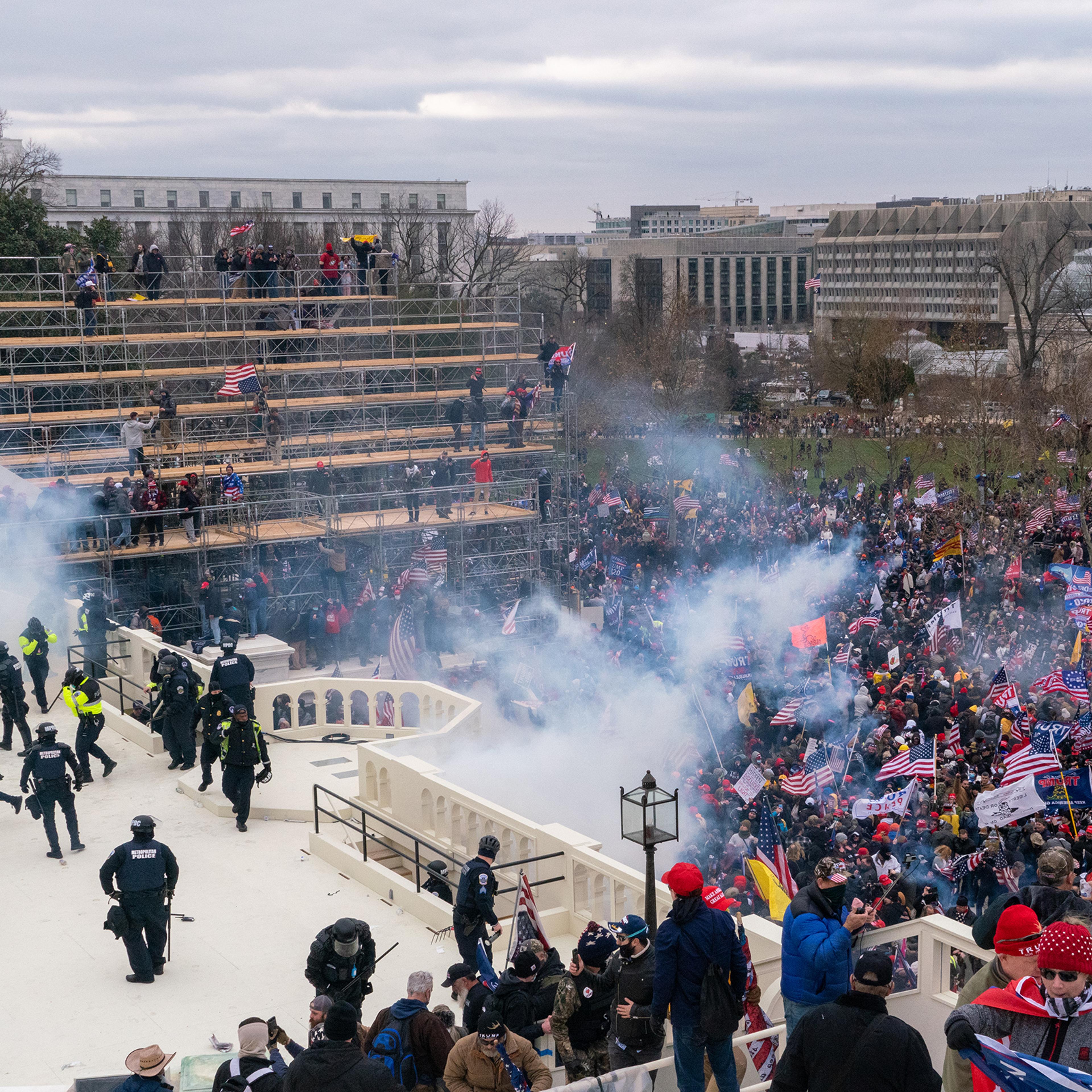 Rioters objecting to the certification of President-elect Joe Biden by Congress were briefly blocked by police outside the Capitol before gaining entry on Jan. 6. They wreaked havoc before being expelled.
