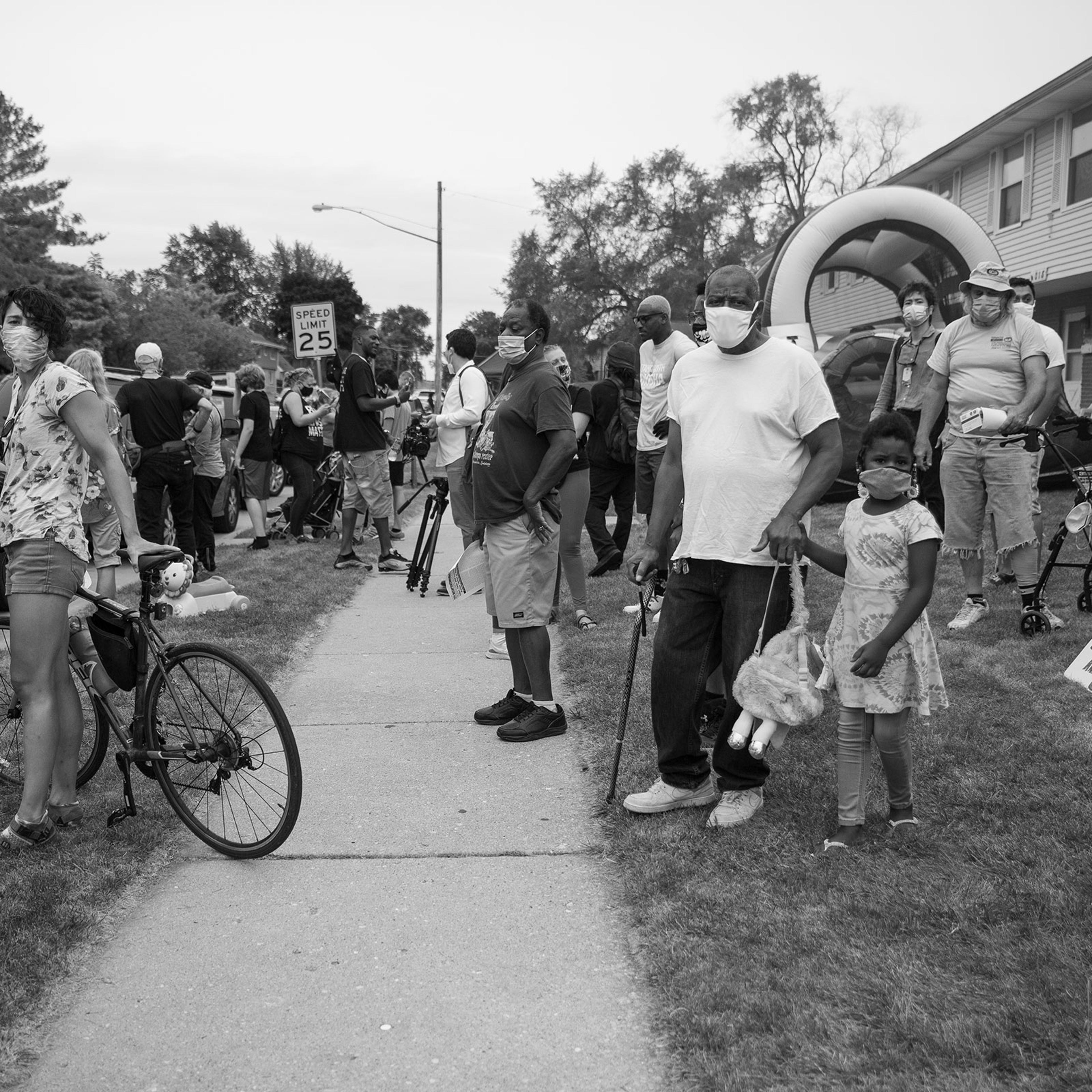 A peaceful gathering early Tuesday near the site where Jacob Blake was shot by police in Kenosha, Wis., on Sept. 1, 2020.