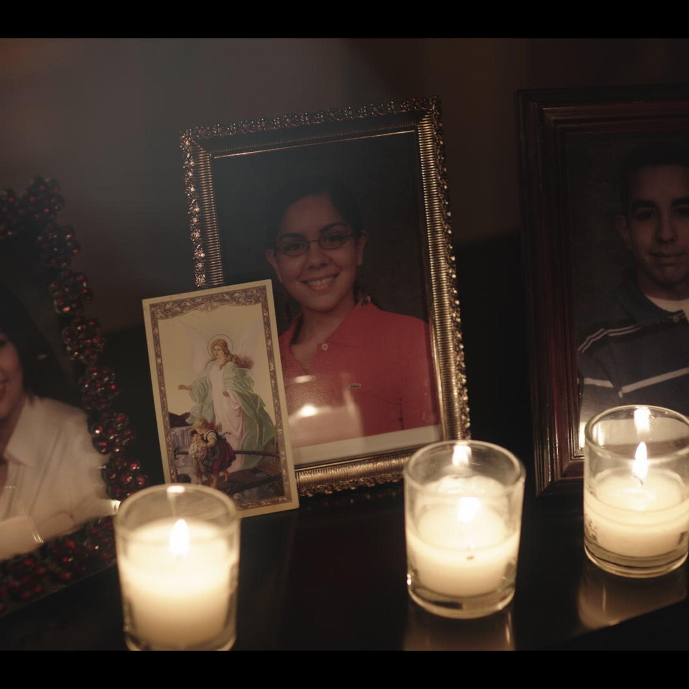 Felicia wears a white button up, Yalitza wears a pink polo, and Santos wears a blue-and-white striped polo.