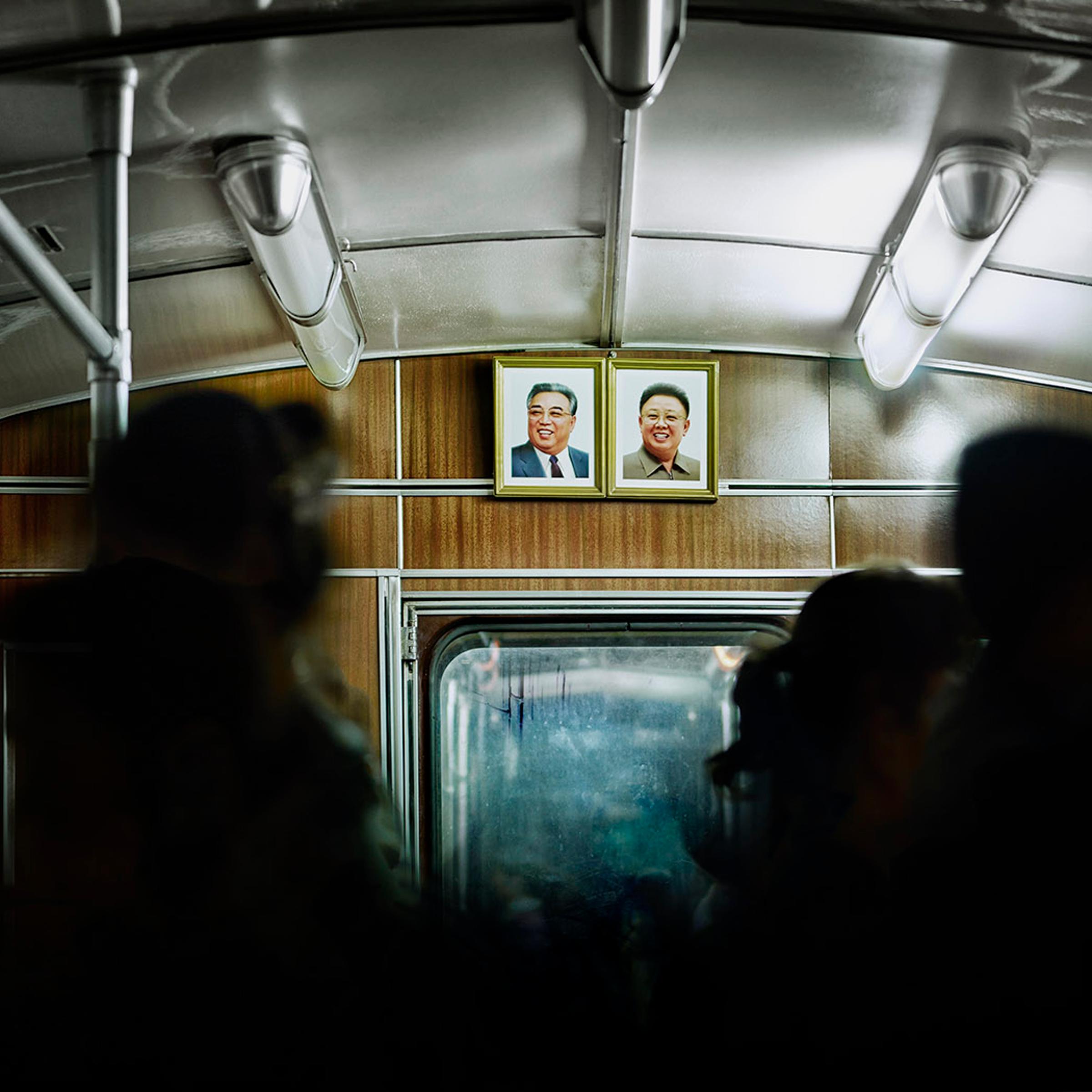 Portraits of the leaders in a Pyongyang Metro car The Pyongyang Metro opened in 1973 and currently consists of two lines