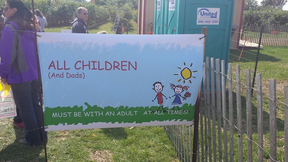 "All children (and dads) must be with an adult at all times."