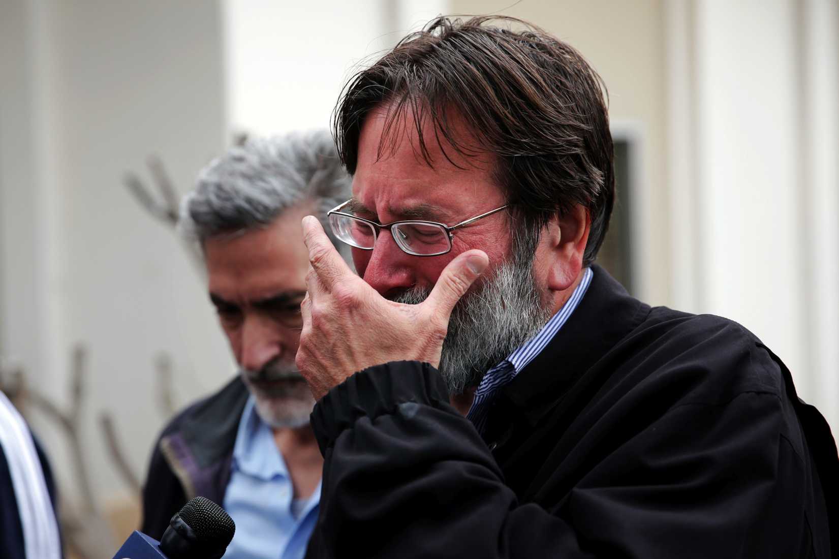 Richard Martinez, whose son Christopher was killed in a mass shooting  in Isla Vista, Calif., breaks down as he talks to media outside the Santa Barbara County Sheriff's Office on May 24, 2014, in Santa Barbara, Calif. 