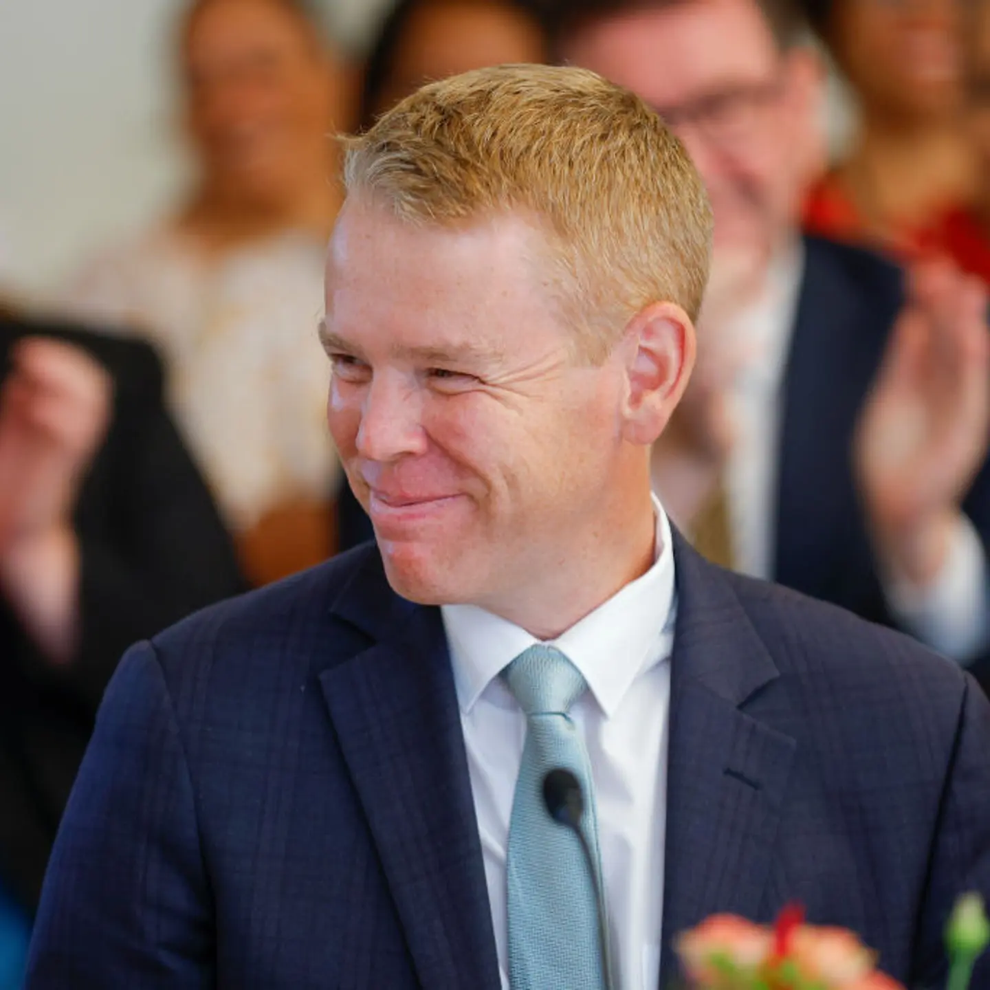 Prime Minister Chris Hipkins is sworn in during a swearing-in ceremony at Government House on Jan. 25, 2023 in Wellington, New Zealand.