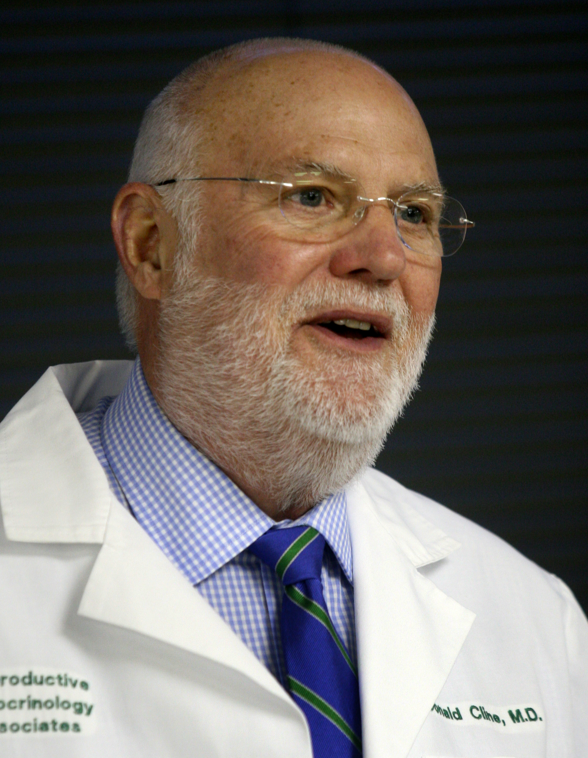 Dr. Donald Cline, a reproductive endocrinologist and fertility specialist, speaks at a new conference in Indianapolis. Cline, 77, is charged with obstruction of justice as prosecutors allege he deceived them about using his own sperm to inseminate multip