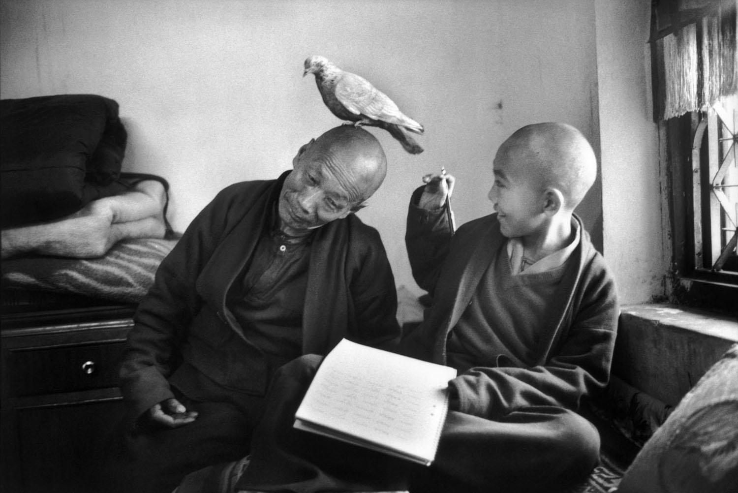 Shechen Monastery, Nepal. Tulku Khentrul Lodro Rabsel, 12, with his tutor Lhagyel, 1996.

