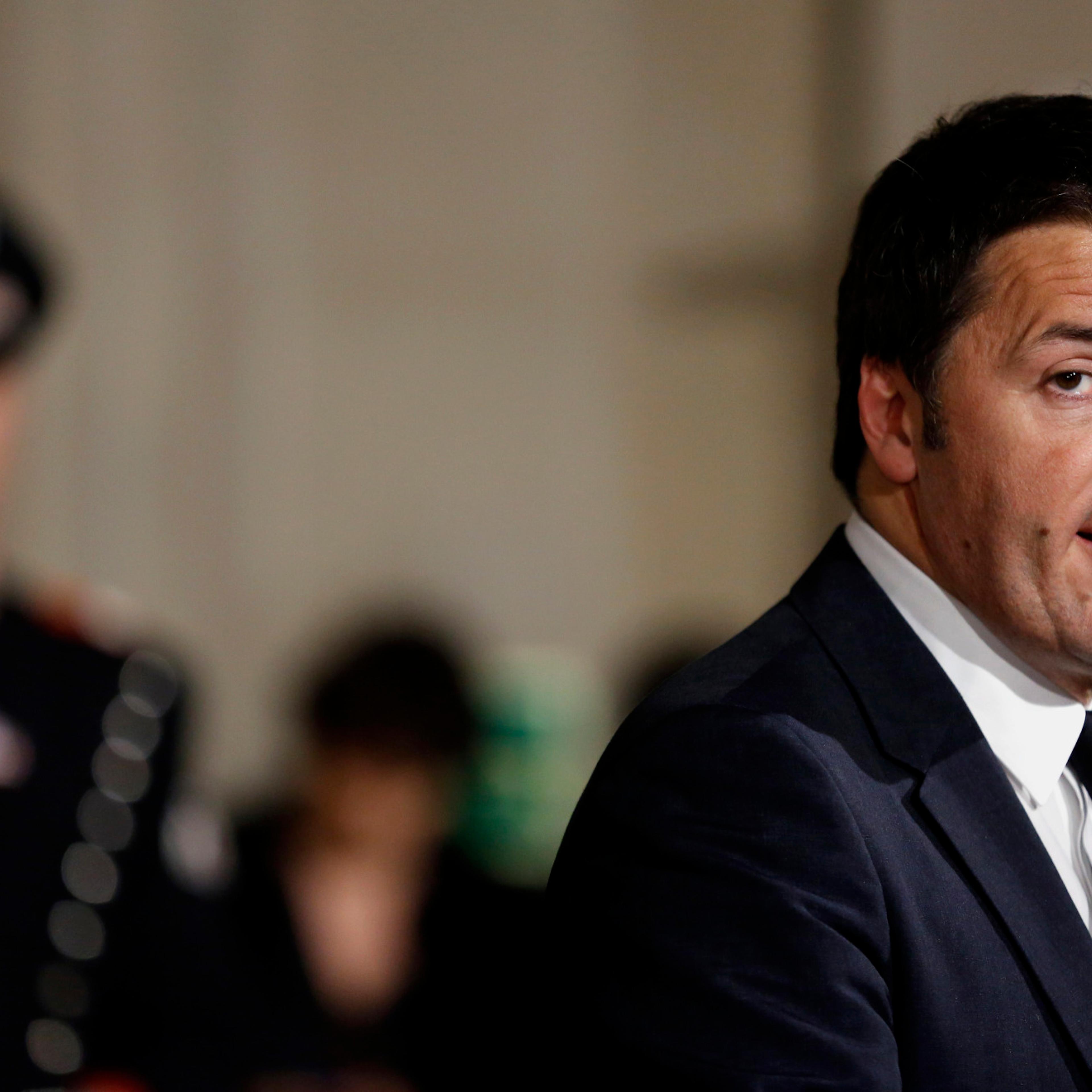 Matteo Renzi, Italy's incoming prime minister, speaks during a news conference to announce the names of the cabinet ministers that will form Italy's new government on Friday, Feb. 21, 2014.