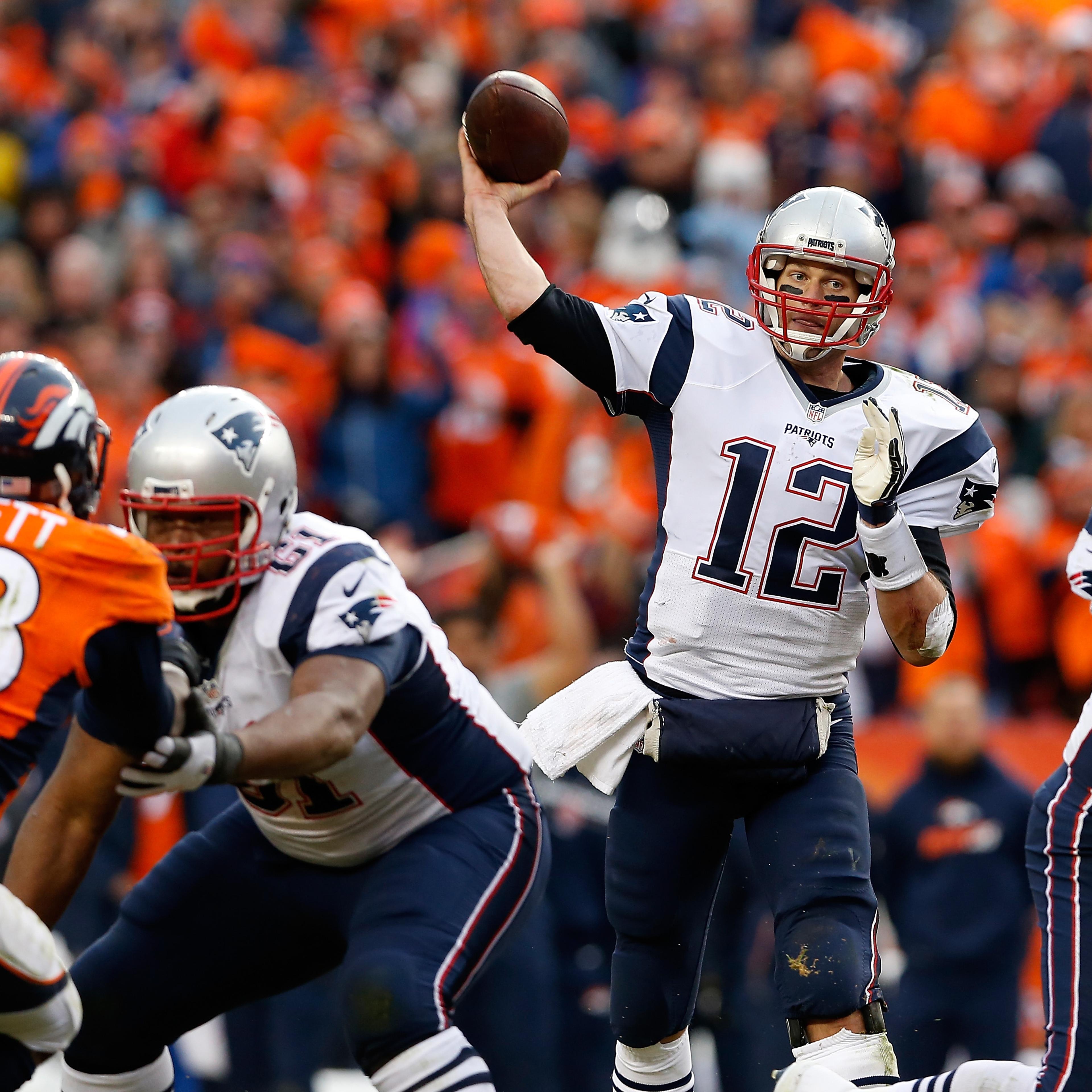 Tom Brady during the AFC Championship game at Sports Authority Field at Mile High on January 24, 2016 in Denver, Colorado.