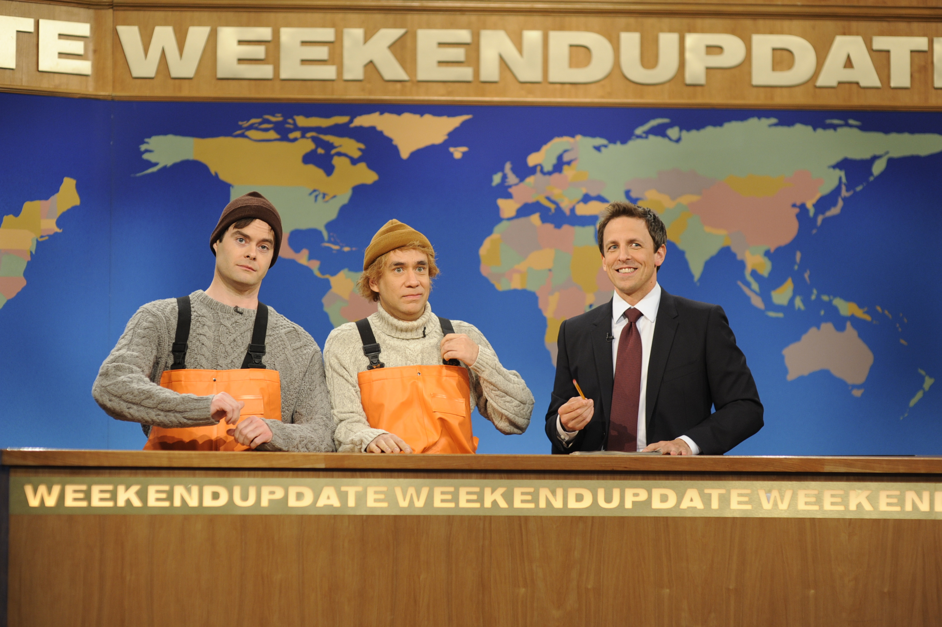 Bill Hader, Fred Armisen and Seth Meyers pictured on Saturday Night Live on Nov. 10, 2012.