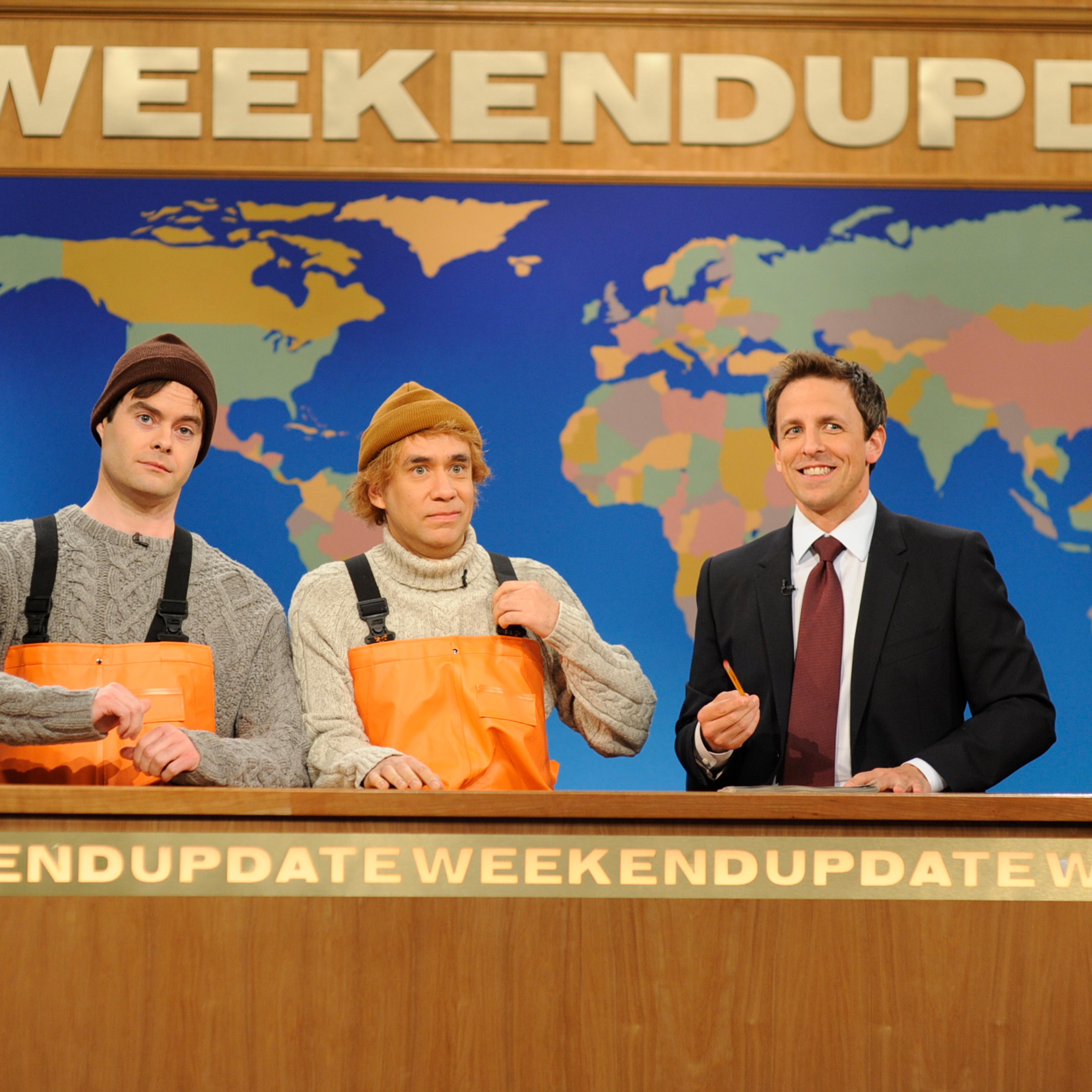 Bill Hader, Fred Armisen and Seth Meyers pictured on Saturday Night Live on Nov. 10, 2012.