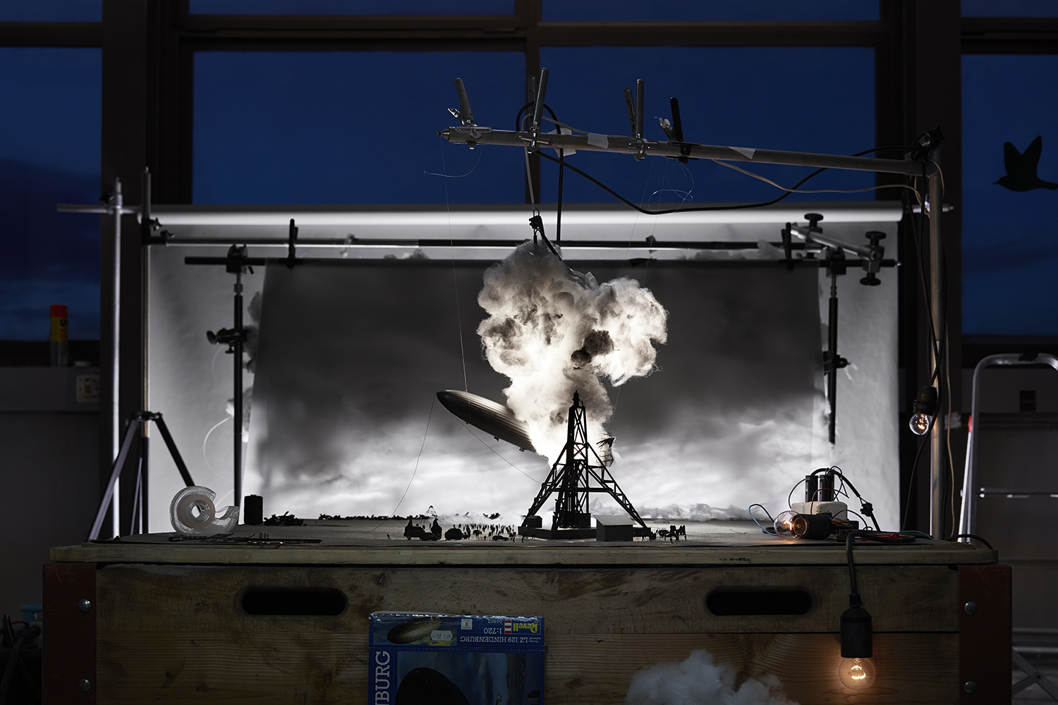 Making of <i>The
Hindenburg Disaster</i>, 2014. Original photo by Sam Shere,
1937. 