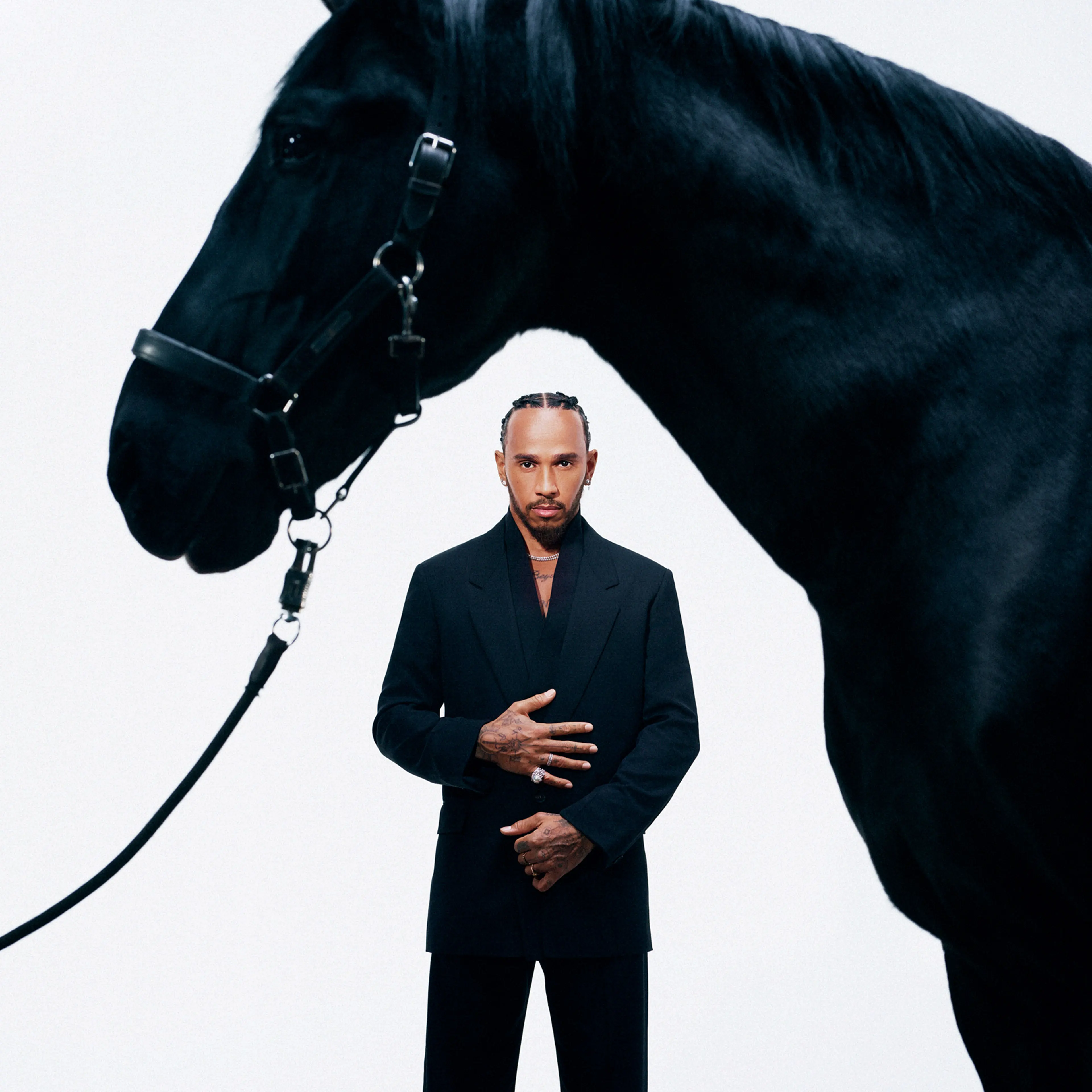 Hamilton photographed in London in February, with the stallion Aroma