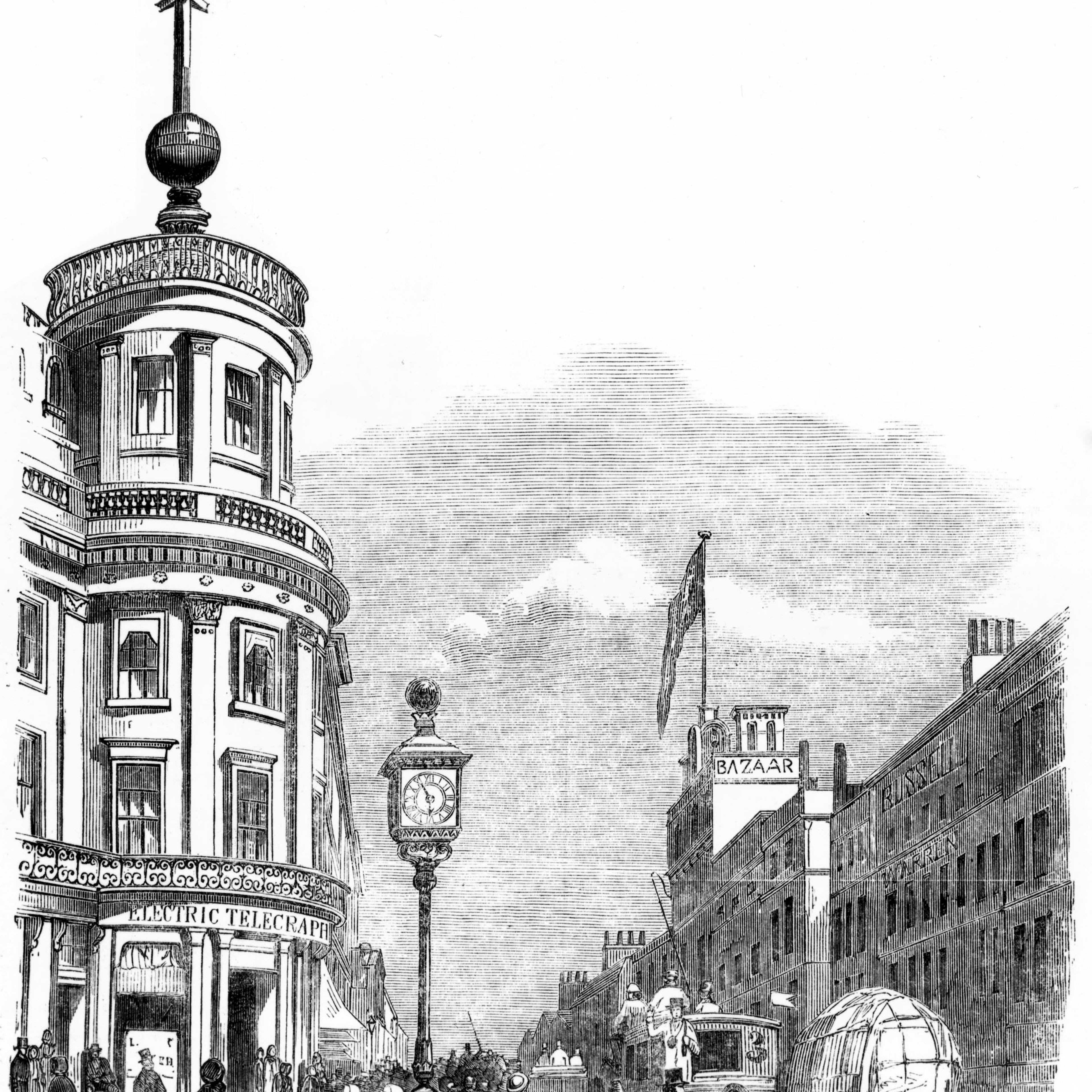 Telegraph time ball, Strand, London, 1852.
