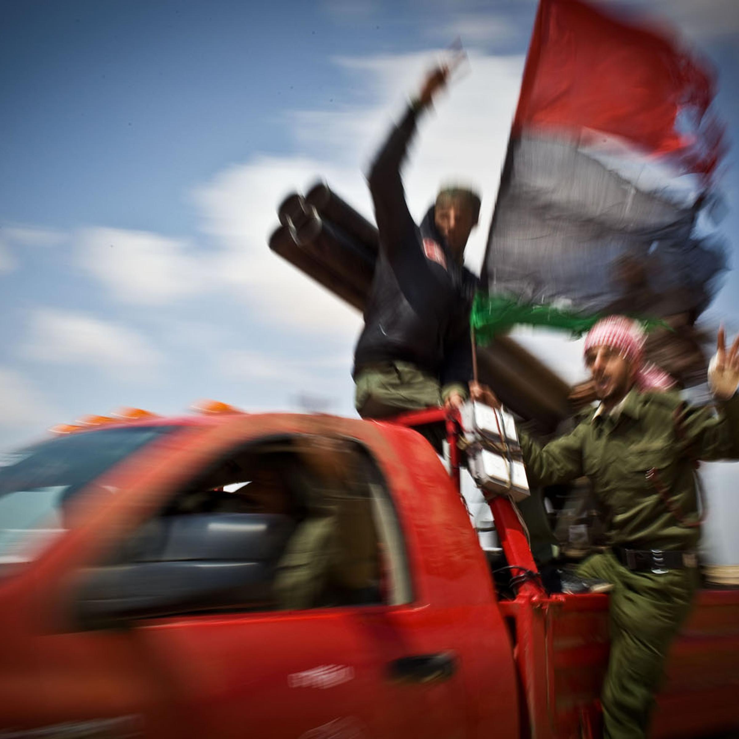 From Hammerl's last file from Benghazi—Rebels en route to the frontline, taken on April 3, 2011.