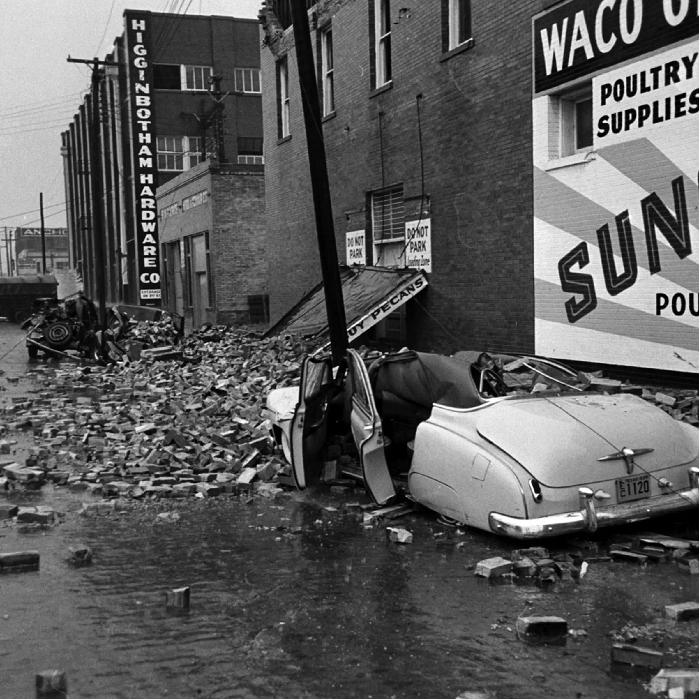 Scene on a Waco, Texas, street after an F5 tornado hit the city, May 1953.