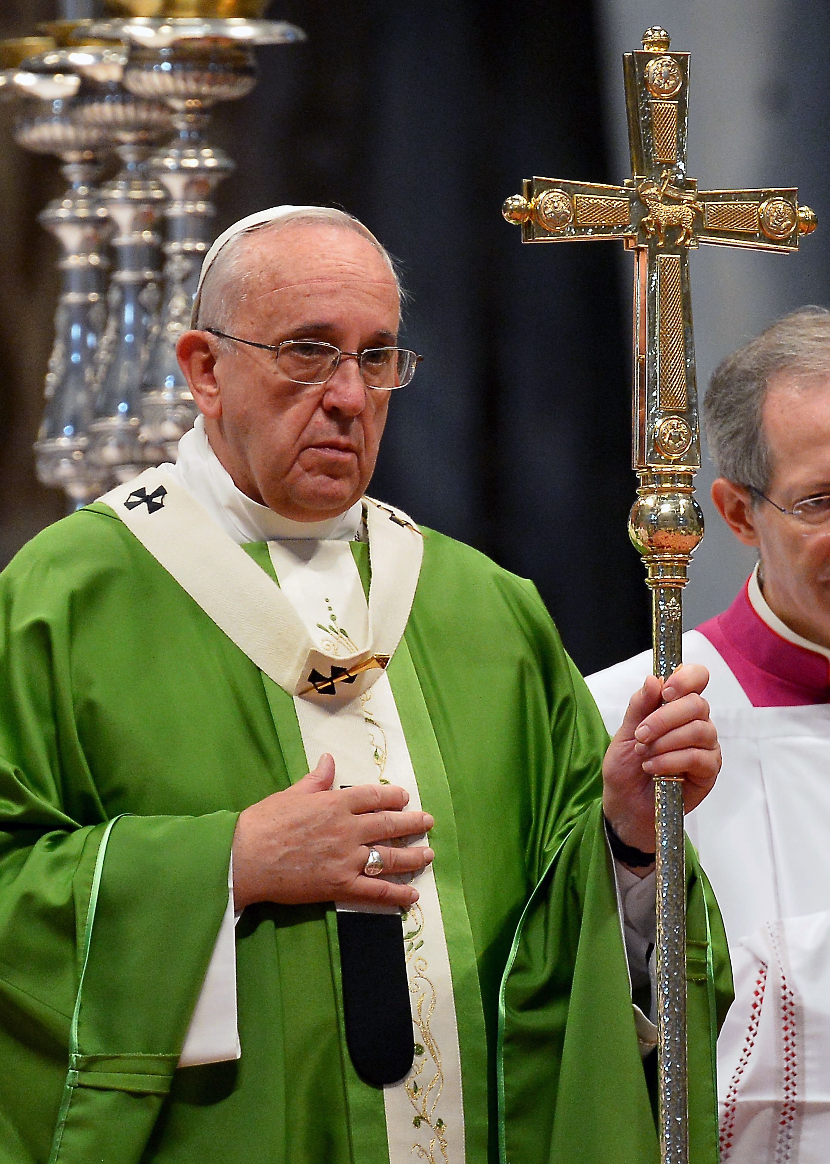 Pope Francis leads a mass honouring the canonisation of two Canadian saints in St. Peter's basilica at the Vatican on Oct. 12, 2014.