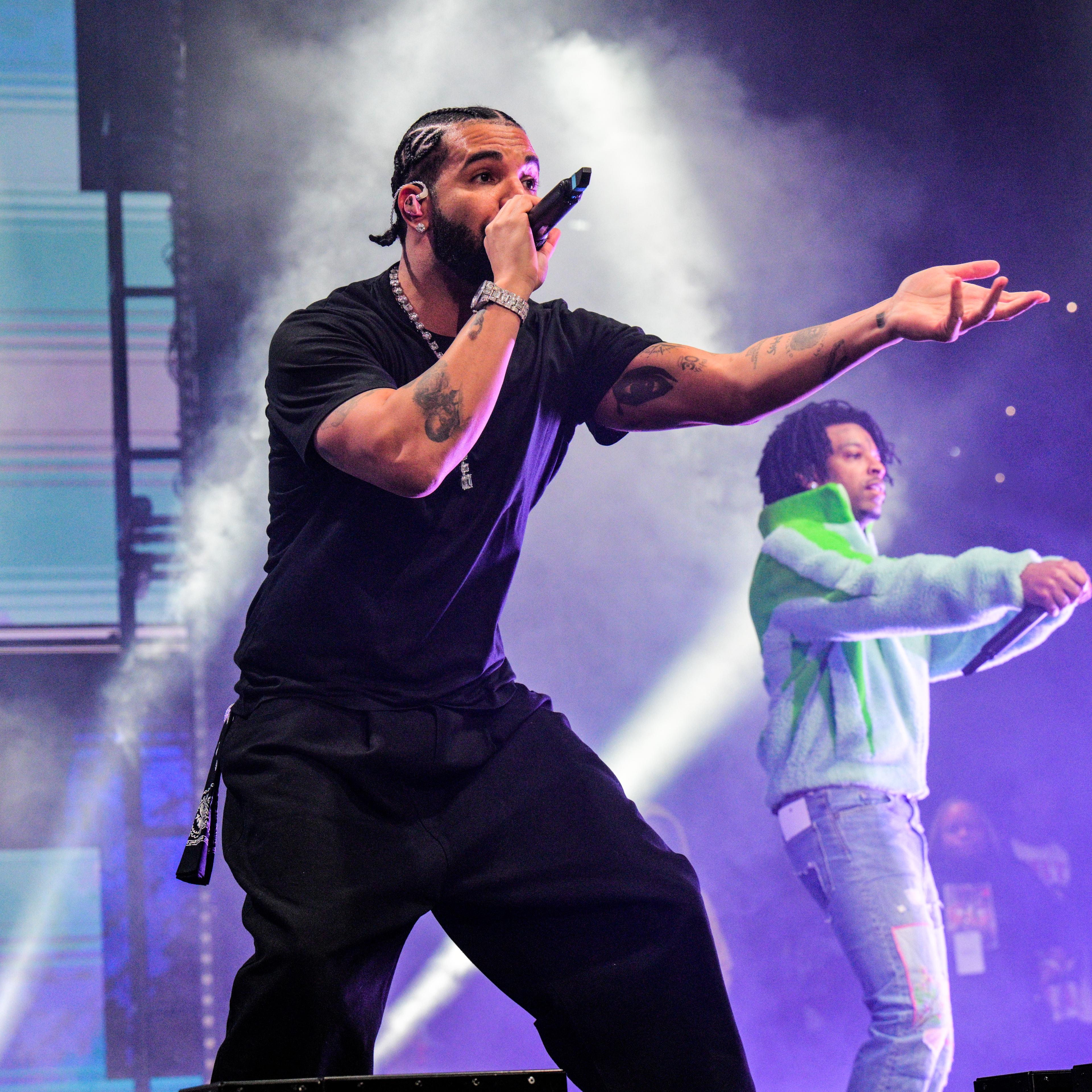 Drake performing on stage