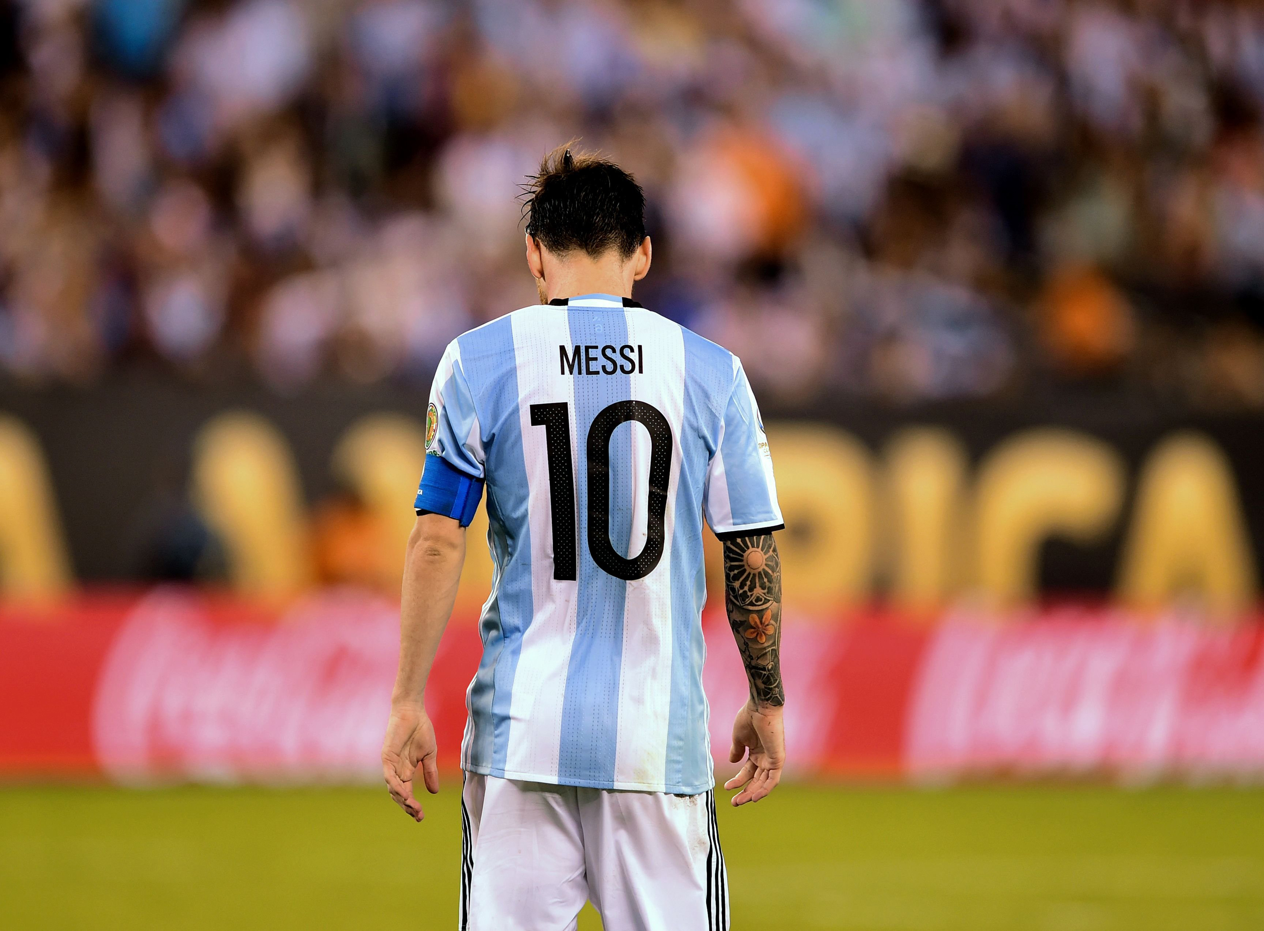 Lionel Messi standing during the Copa America Centenario final in East Rutherford, New Jersey on June 26, 2016.