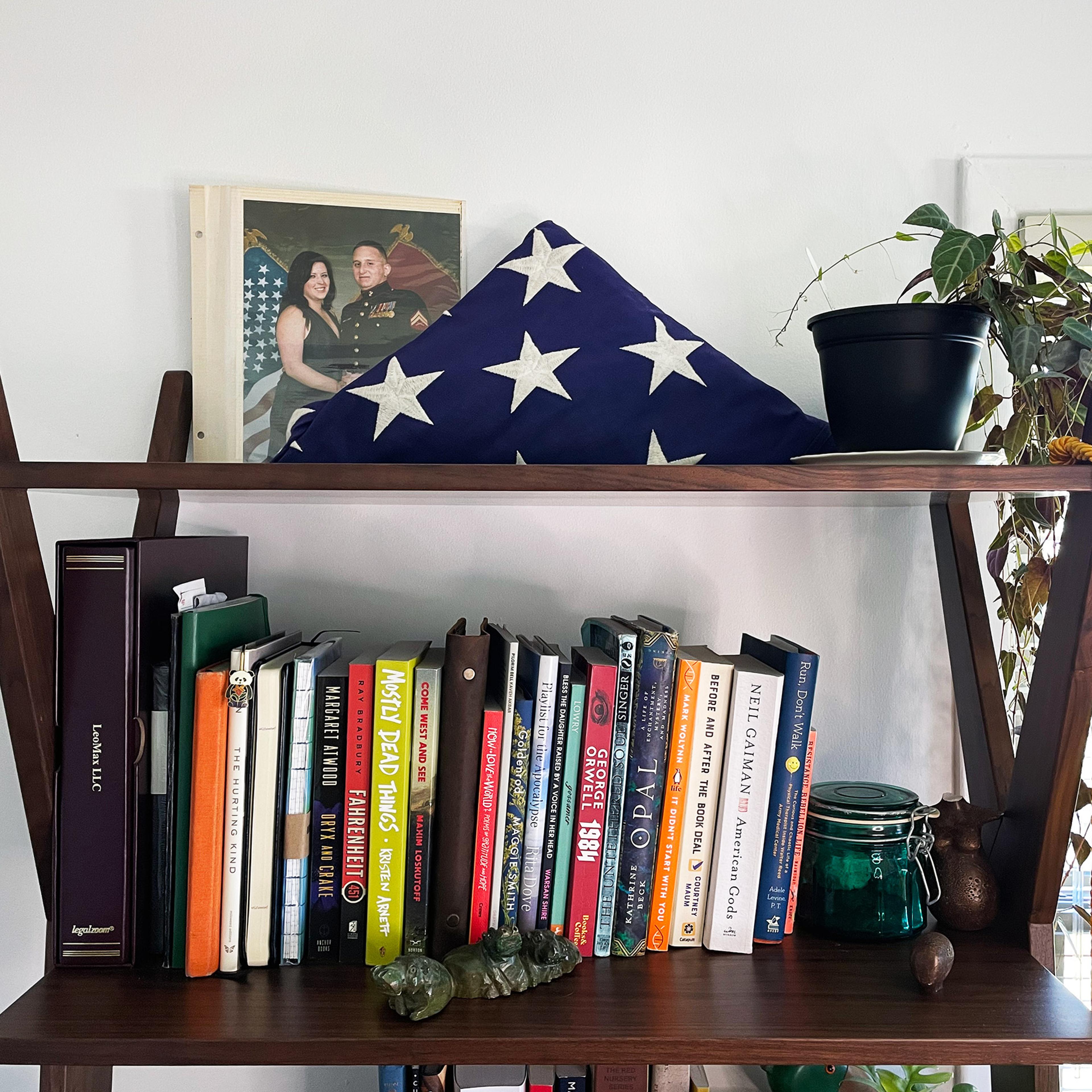 The author's office bookshelf in Newtown, Ala.