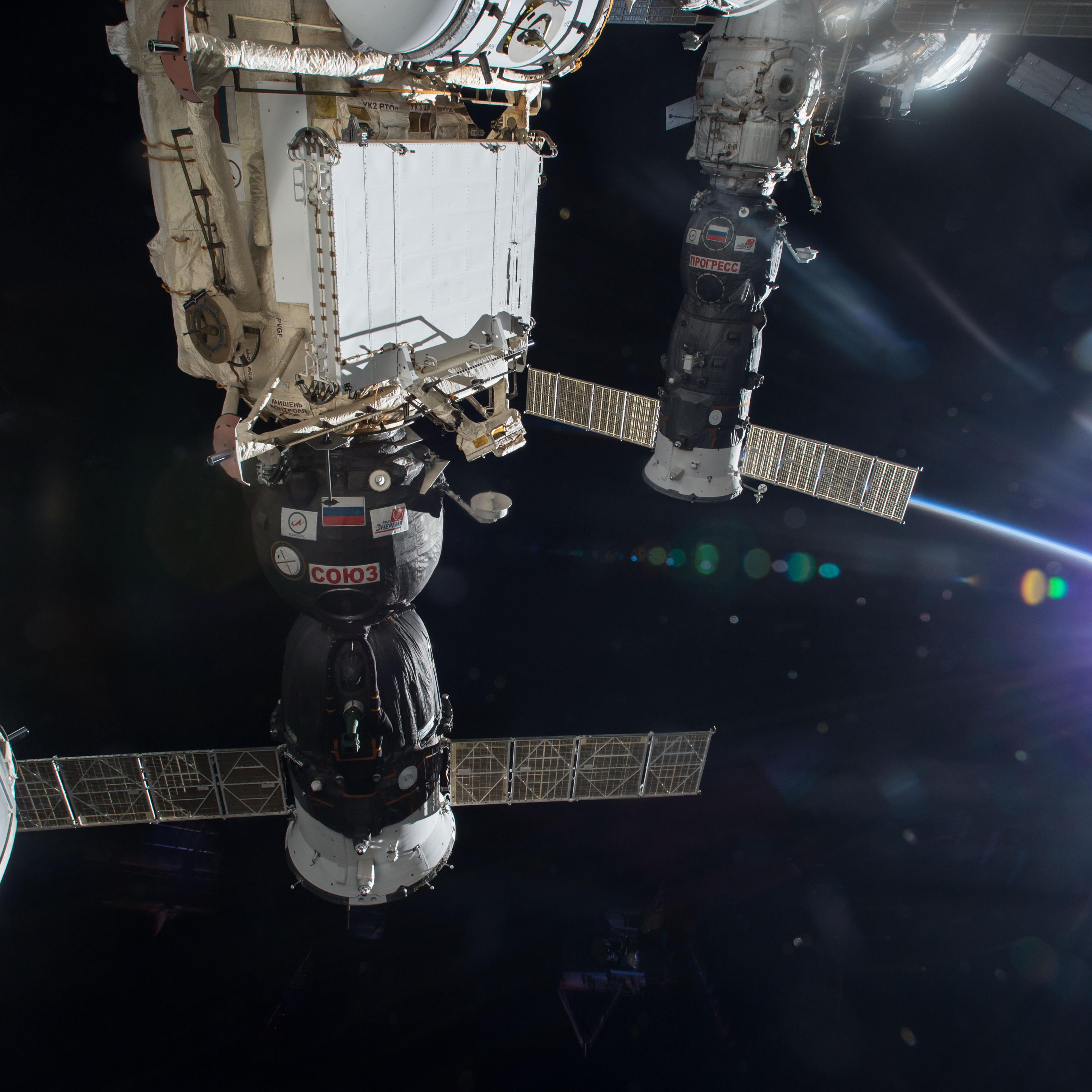 All well: An earlier Progress cargo vehicle docked to the space station