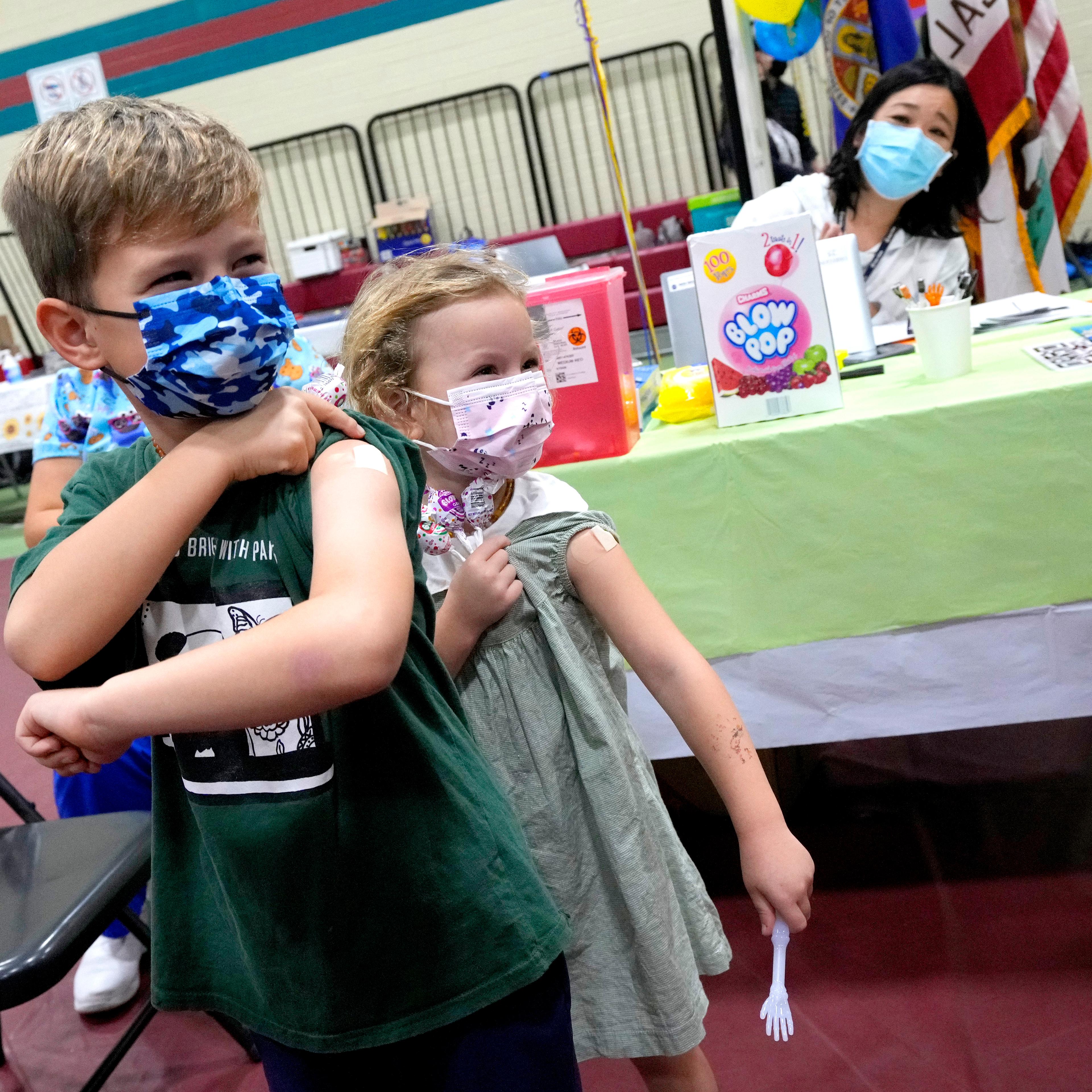 Children recieve their Coronavirus vaccinations for Children at Eugene A. Obregon Park in Los Angeles.