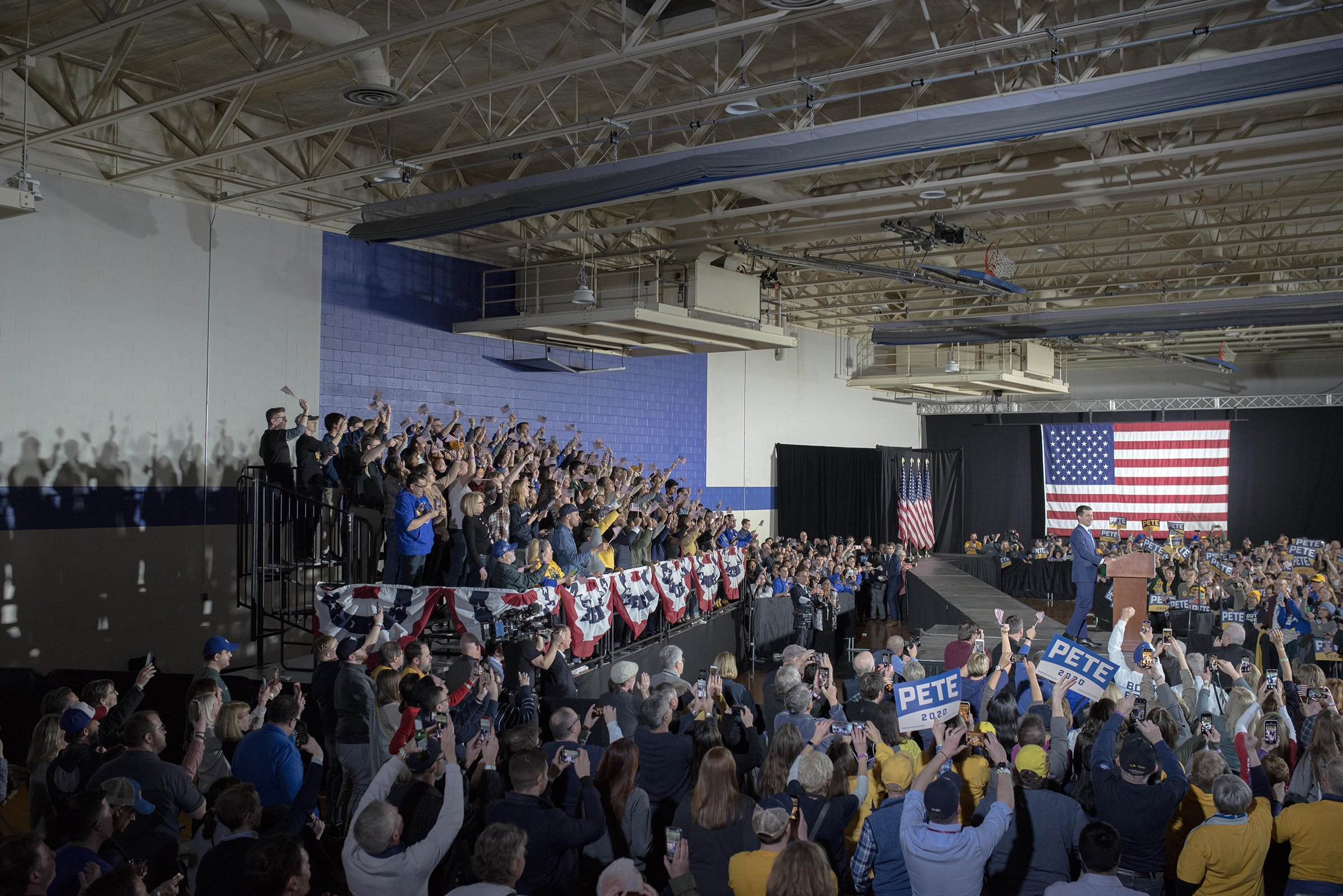 Buttigieg claims victory at his caucus-night party at Drake University in Des Moines