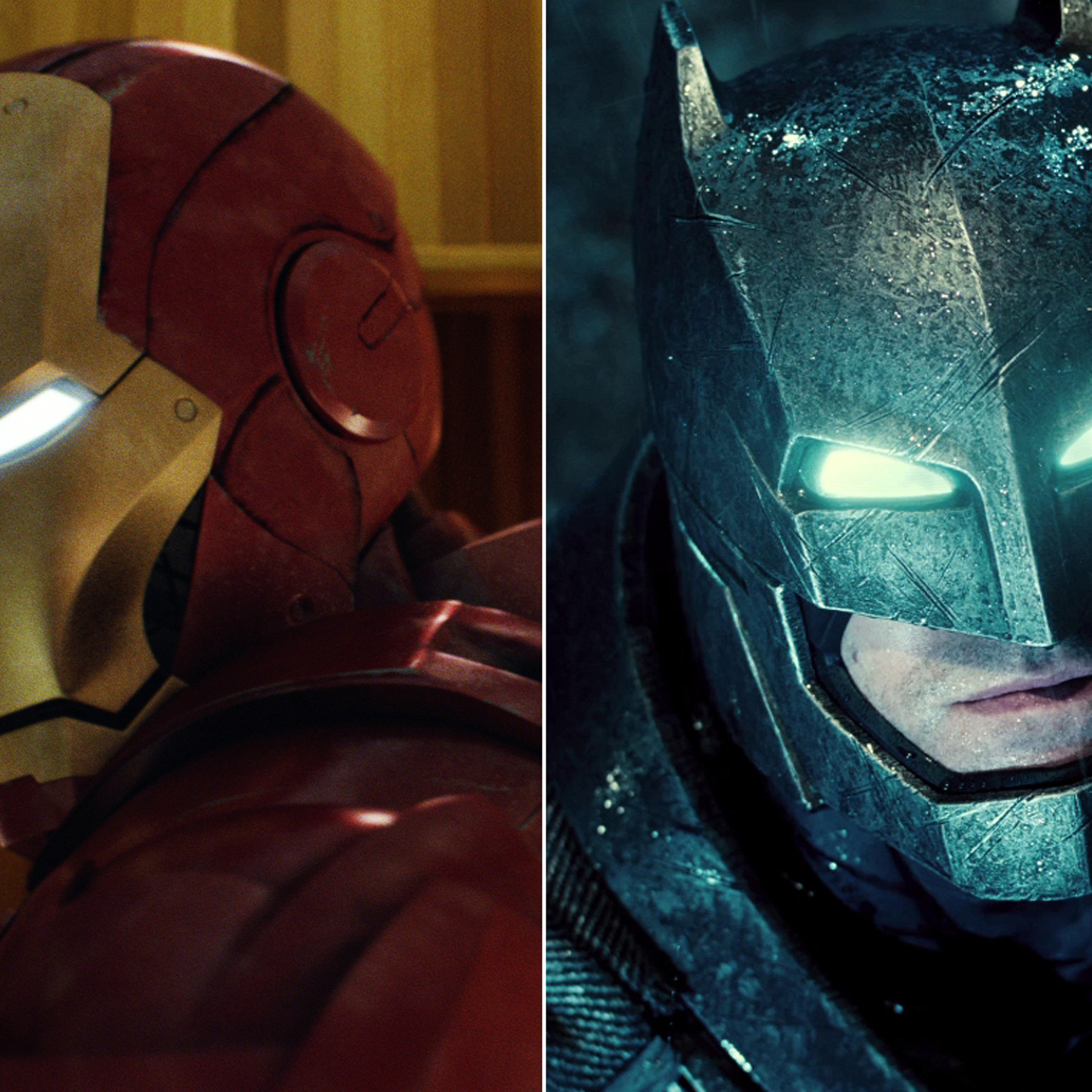Robert Downey Jr. stars as Iron Man in "Iron Man 2" (L); Ben Affleck stars as Batman in "Batman vs. Superman"