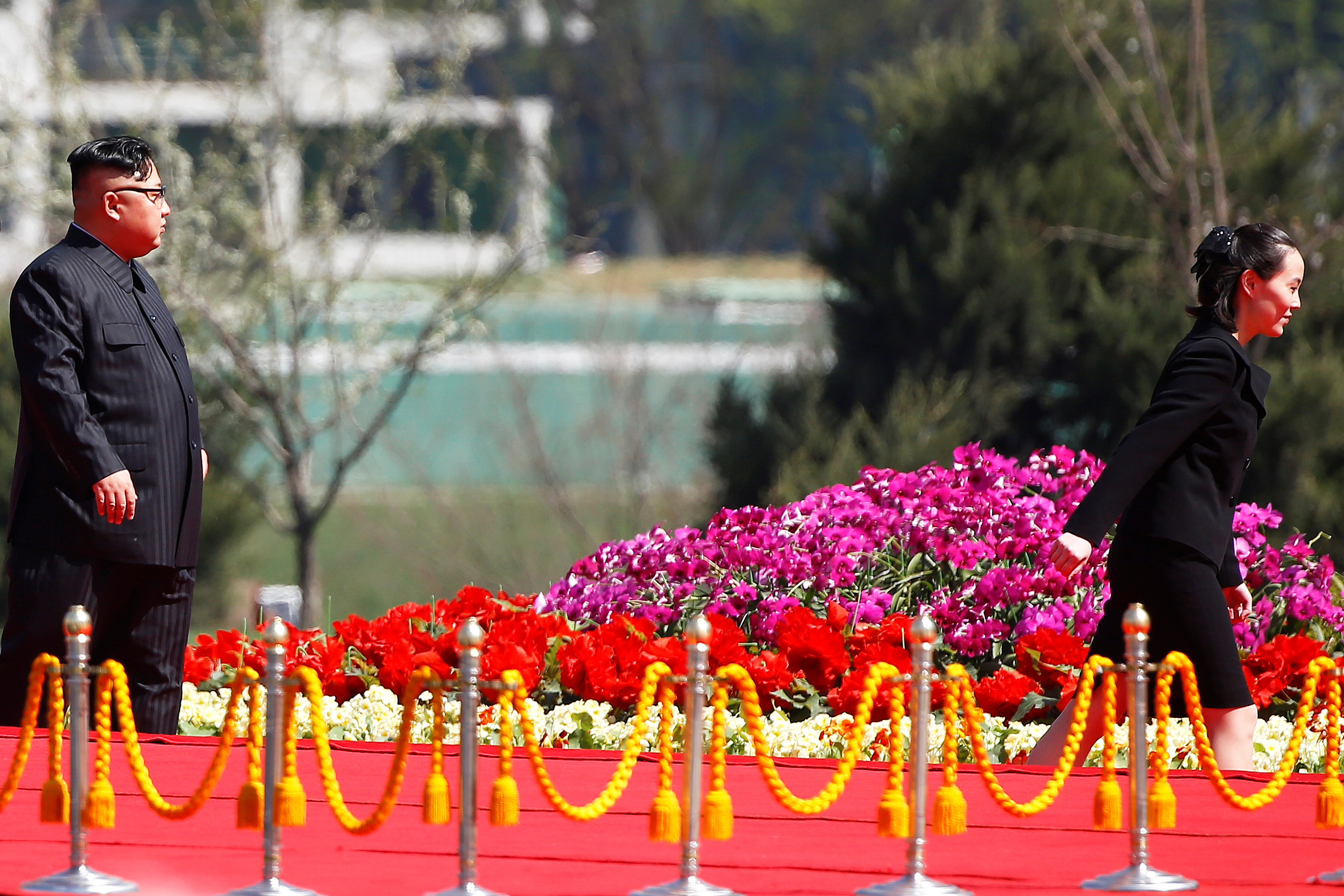 North Korean leader Kim Jong Un and his sister Kim Yo Jong attend an opening ceremony of a newly constructed residential complex in Ryomyong street in Pyongyang