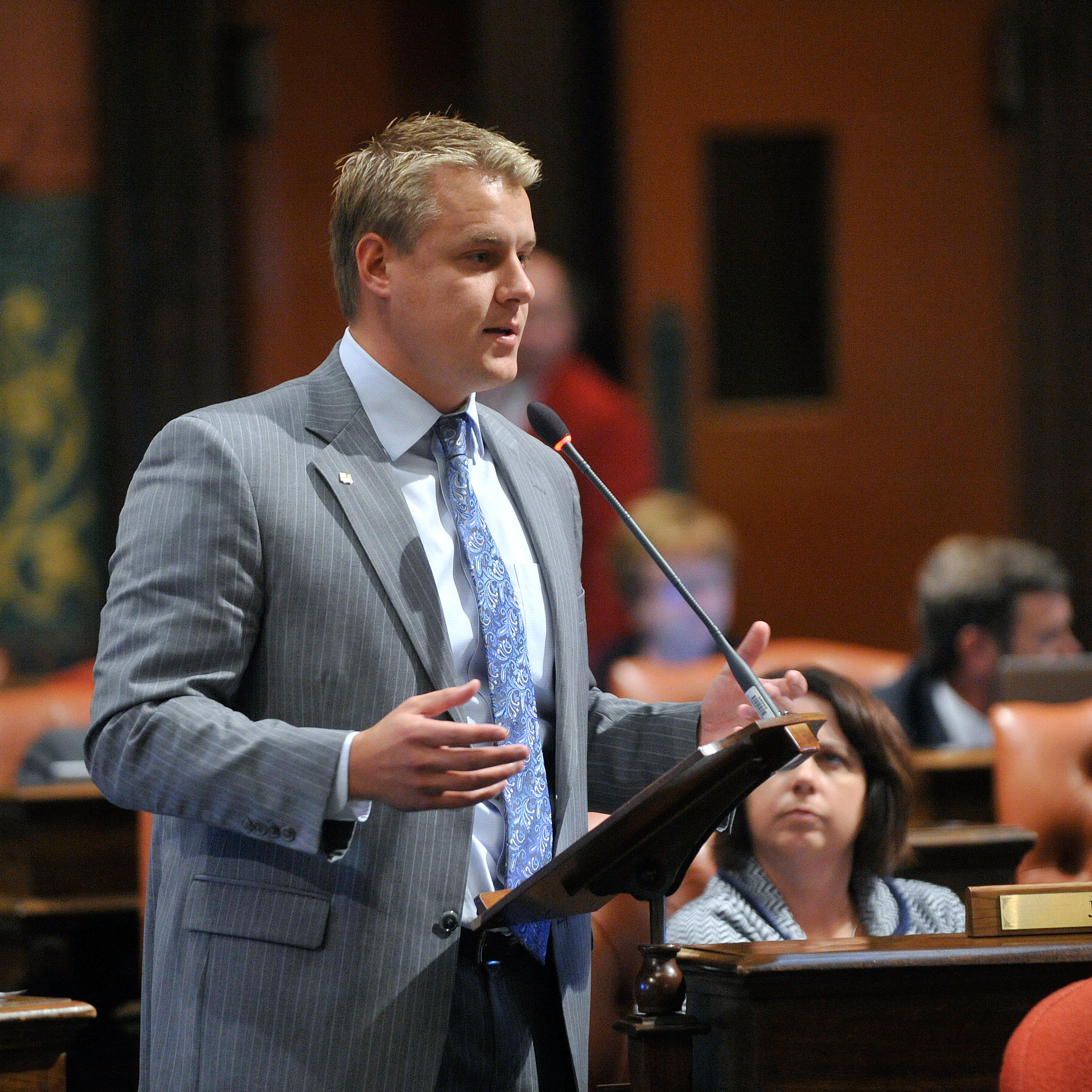 Michigan Rep. Frank Foster (R) speaks on the floor in the Michigan House of Representatives in Lansing.
