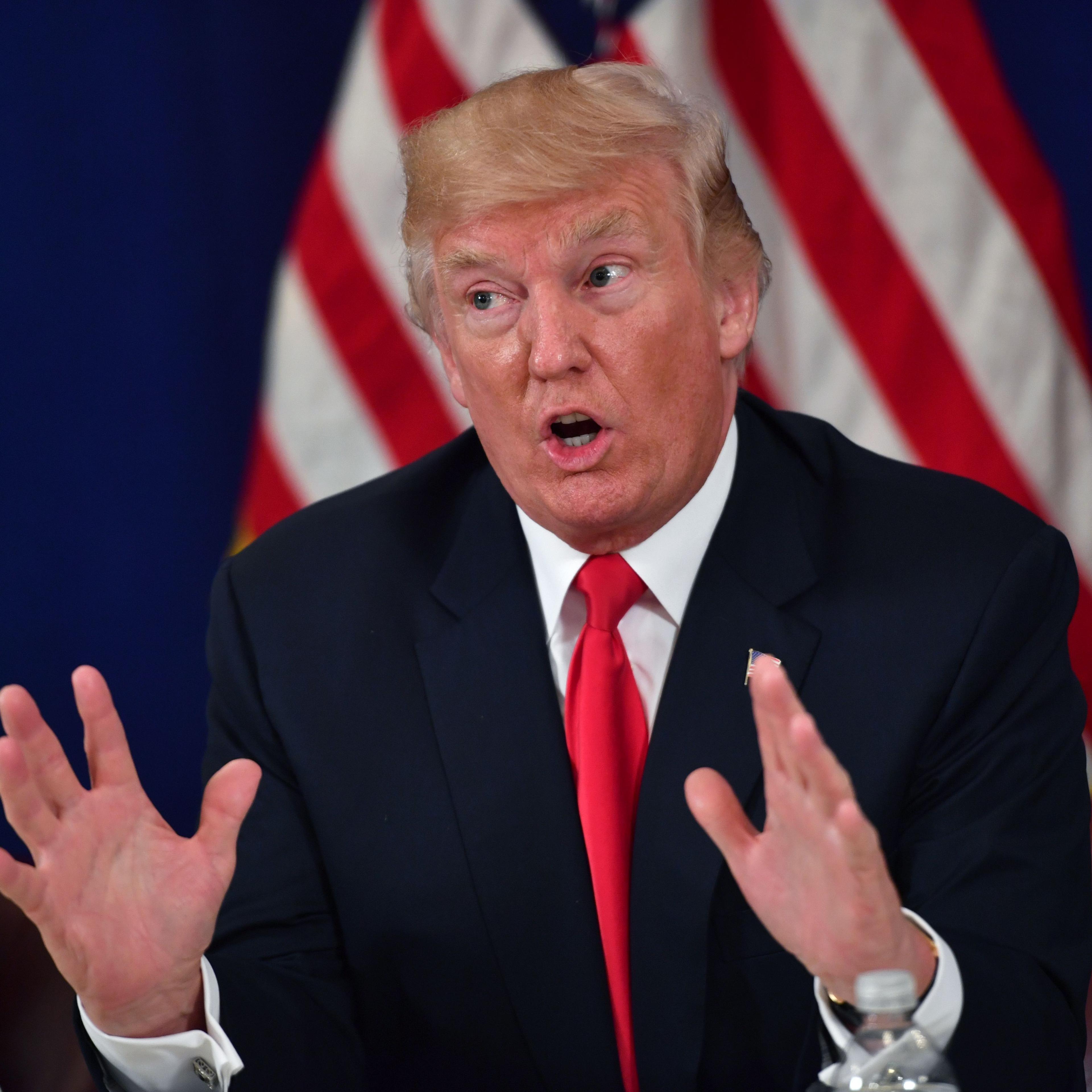 President Donald Trump speaks during a security briefing on August 10, 2017, at his Bedminster National Golf Club in New Jersey.
