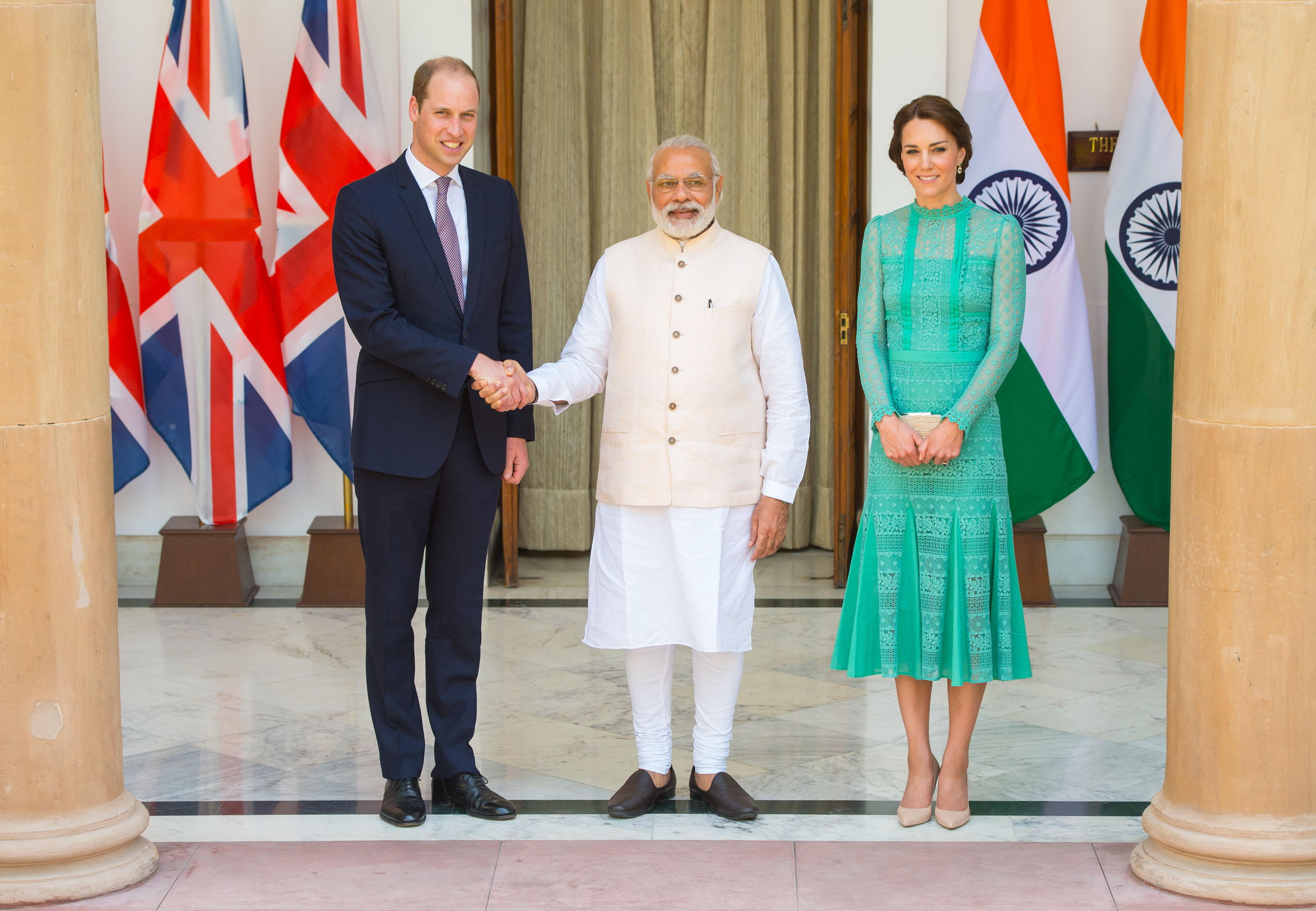 Catherine, Duchess of Cambridge and Prince William, Duke of Cambridge meet Prime Minister of India Narenda Modi in New Delhi's Hyderabad House on April 12, 2016 in New Delhi, India.