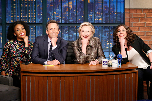 Amber Ruffin, Seth Meyers, Hillary Clinton and Jenny Hagel on Late Night with Seth Meyers on Nov. 8, 2017