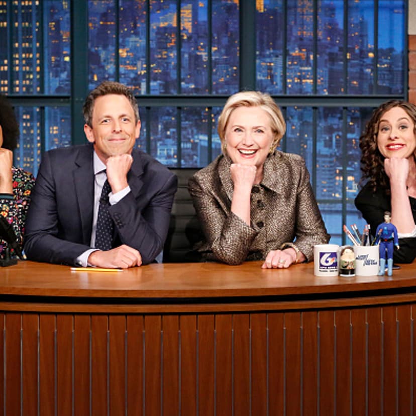 Amber Ruffin, Seth Meyers, Hillary Clinton and Jenny Hagel on Late Night with Seth Meyers on Nov. 8, 2017
