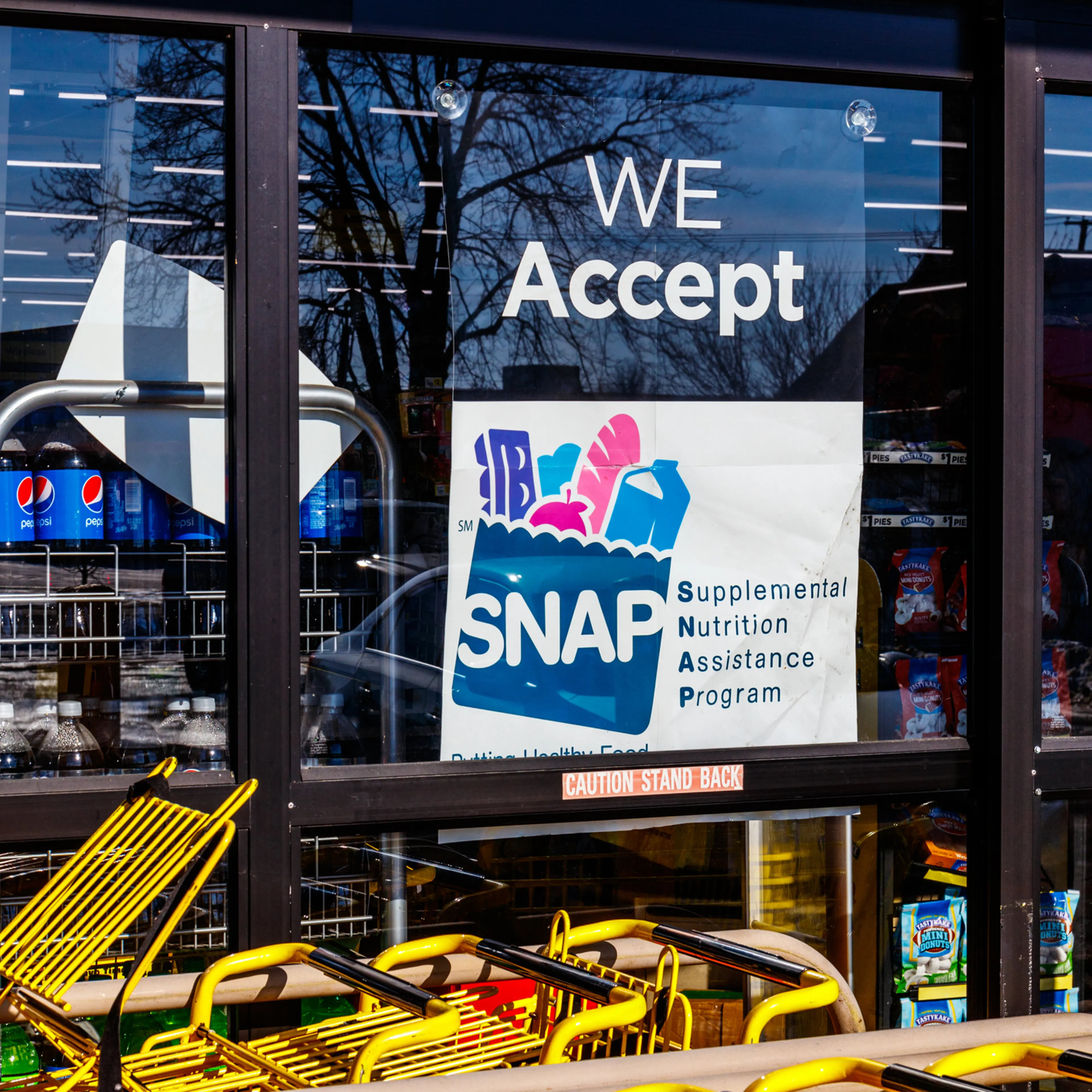 A sign at a retailer says "We Accept SNAP."