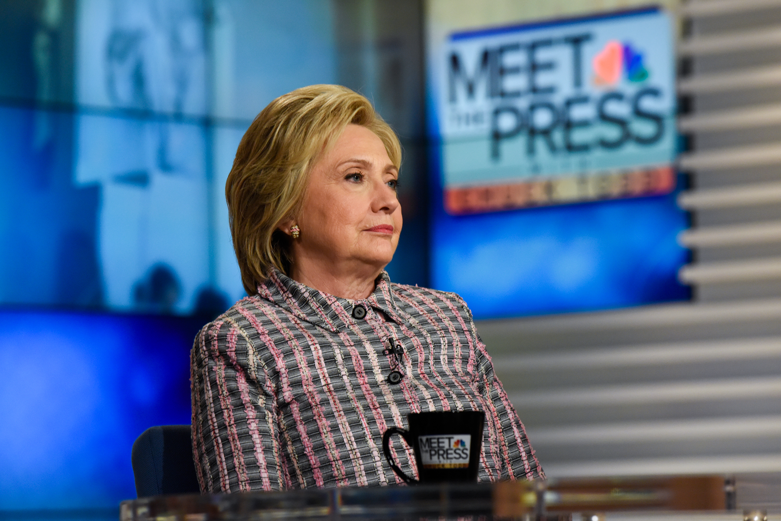 MEET THE PRESS -- Pictured: (l-r) Presidential Candidate, Former Sec. Hillary Clinton appears in a pre-taped interview on "Meet the Press" in Washington, D.C., Saturday May 21, 2016. (Photo by: William B. Plowman/NBC/NBC NewsWire via Getty Images)