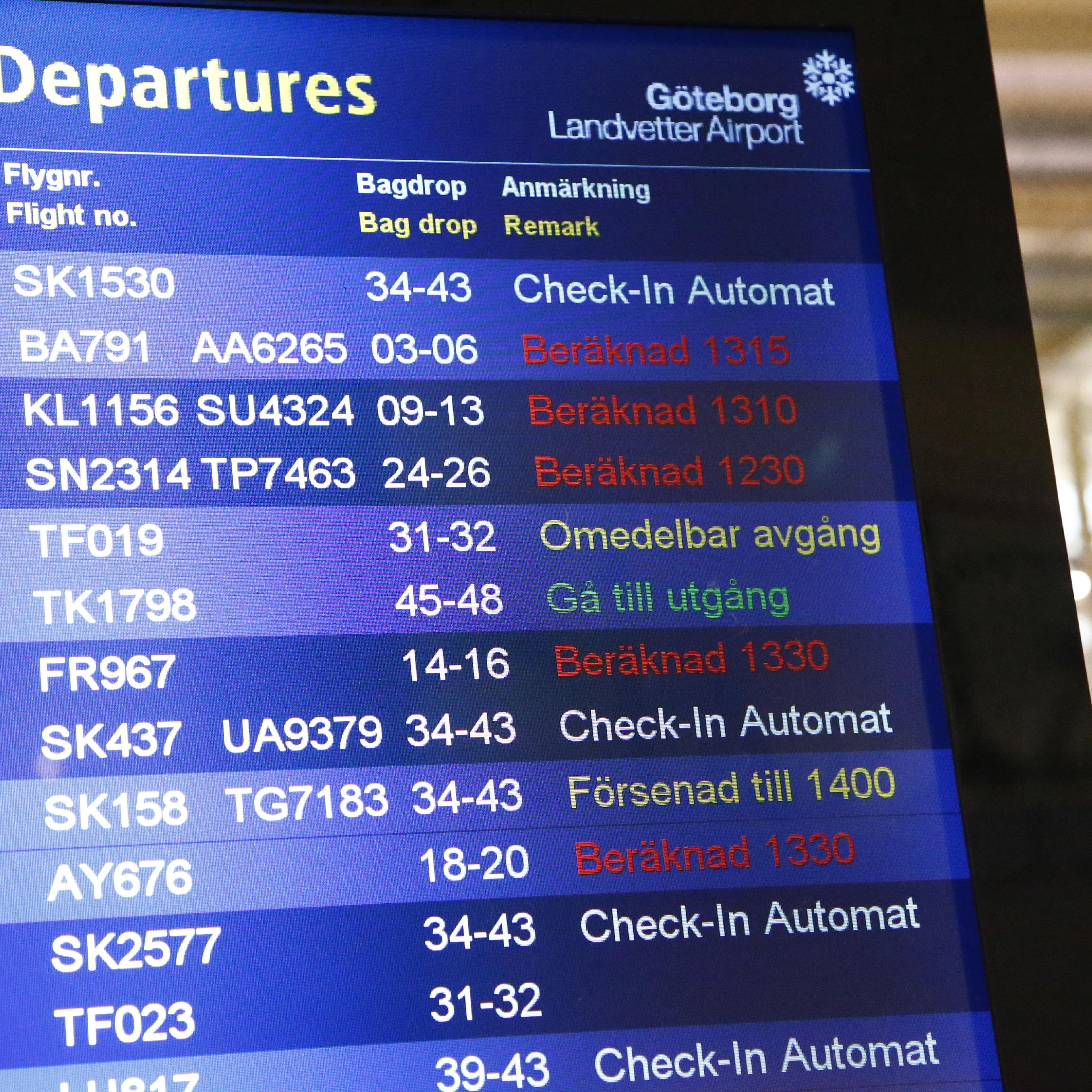 Picture of delayed departures at the Göteborg Landvetter Airport