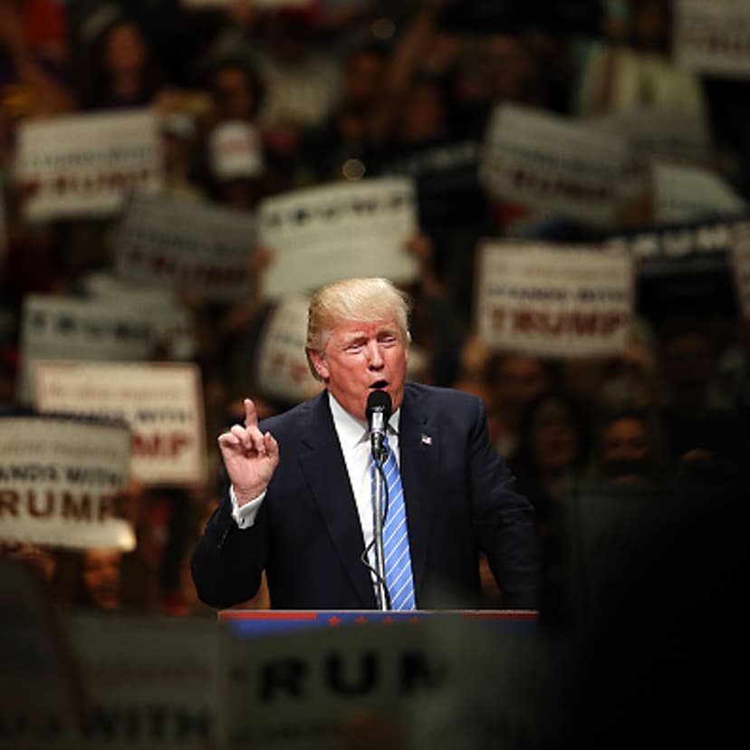 Republican presidential candidate Donald Trump speaks at a rally in Anaheim on May 25, 2016 in Anaheim, California.
