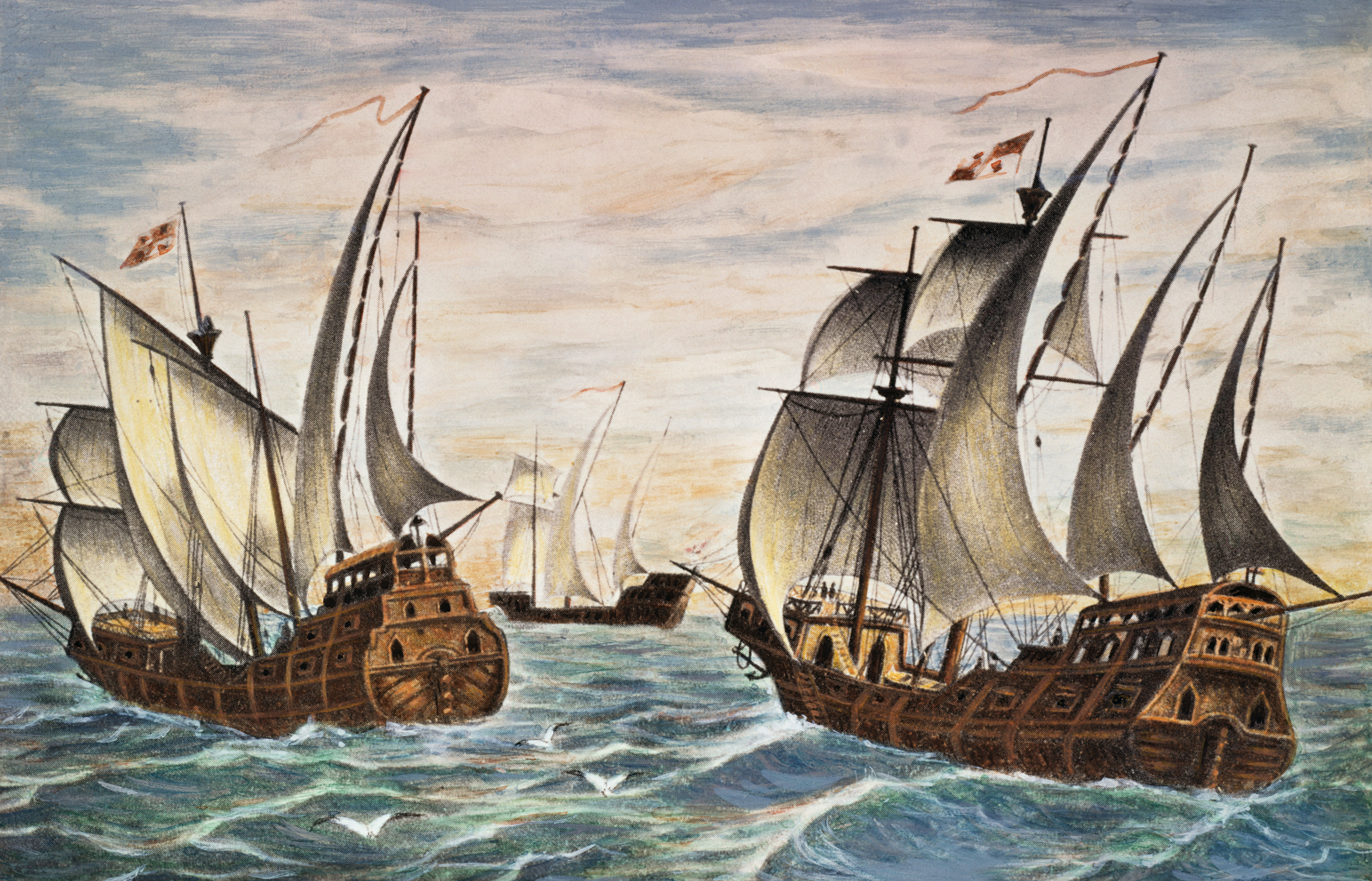 Illustration of the Nina, Pinta and Santa Maria