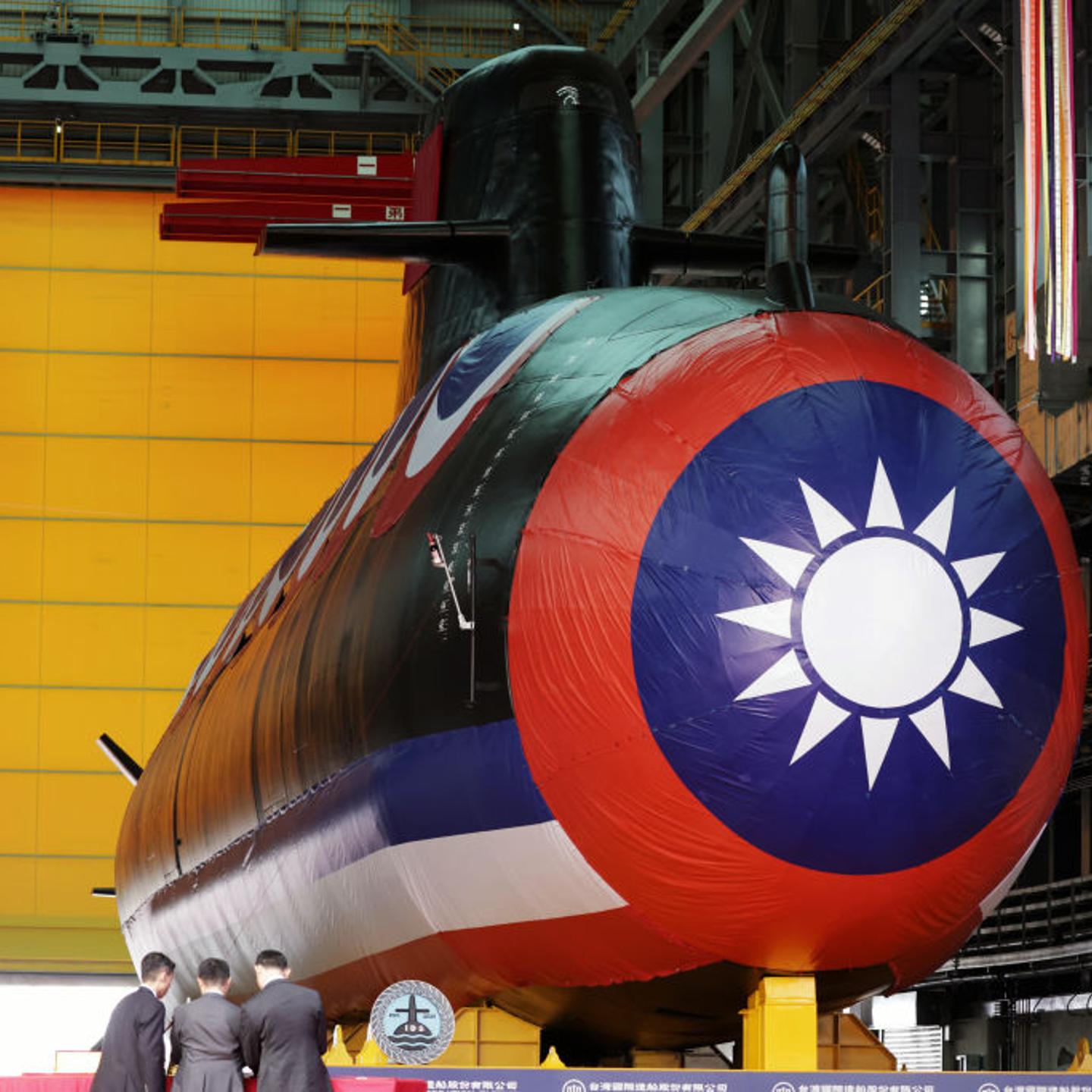 The Taiwan Navy's Hai Kun submarine unveiled during an event at CSBC Corp.'s dockyard in Kaohsiung, Taiwan, on Thursday, Sept. 28, 2023.