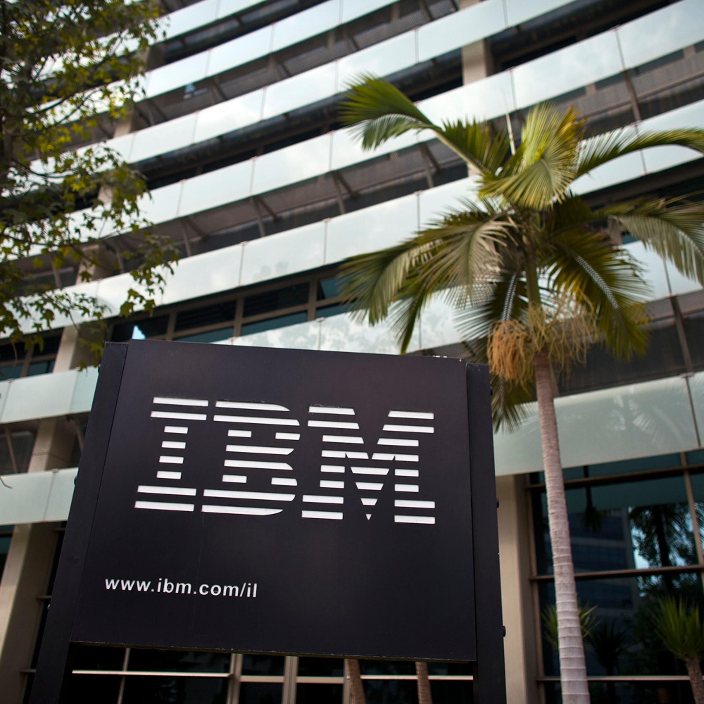 The IBM logo is seen outside the company's offices in Petah Tikva