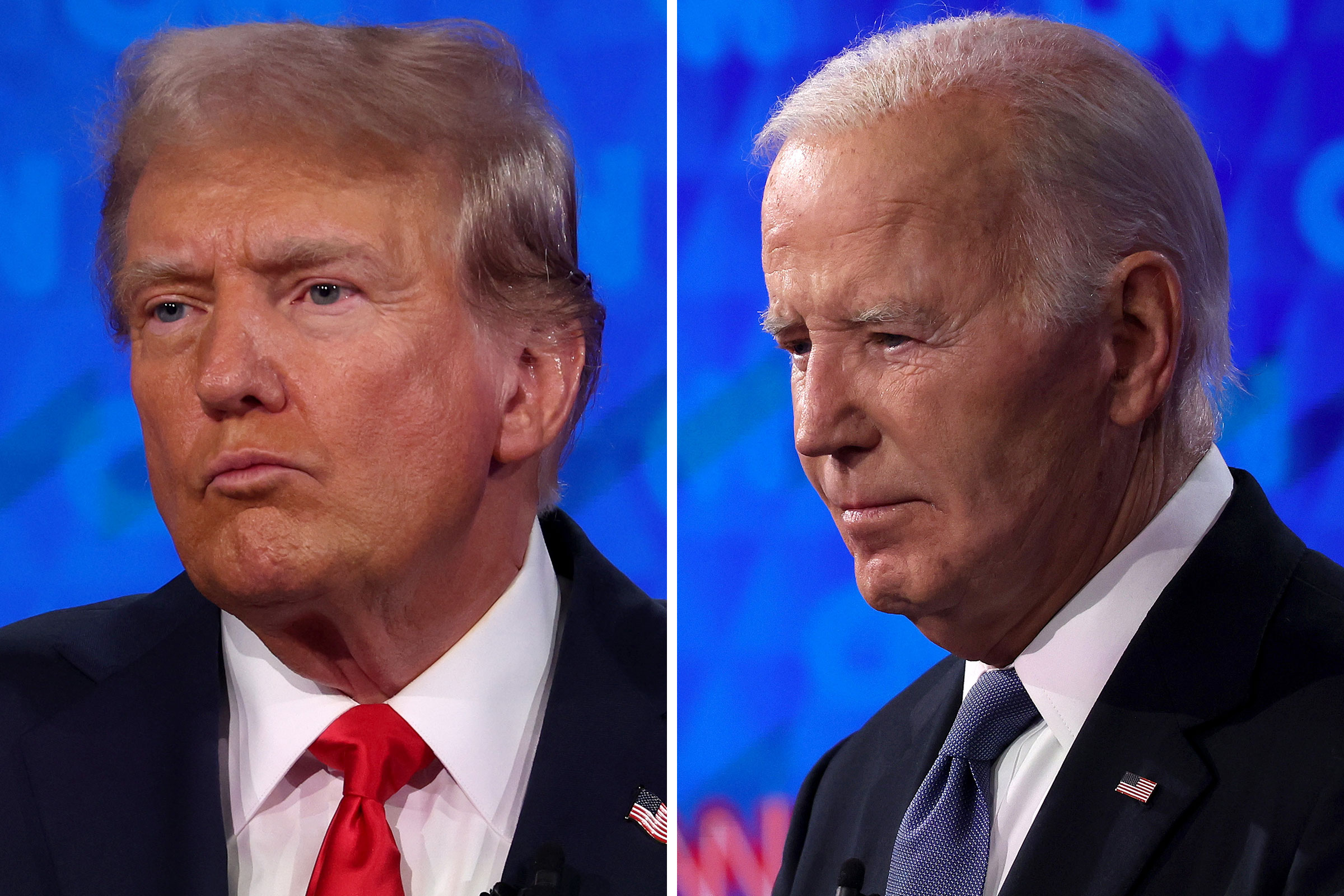 Former President Donald Trump and President Joe Biden participate in the CNN Presidential Debate at the CNN Studios in Atlanga on June 27, 2024.