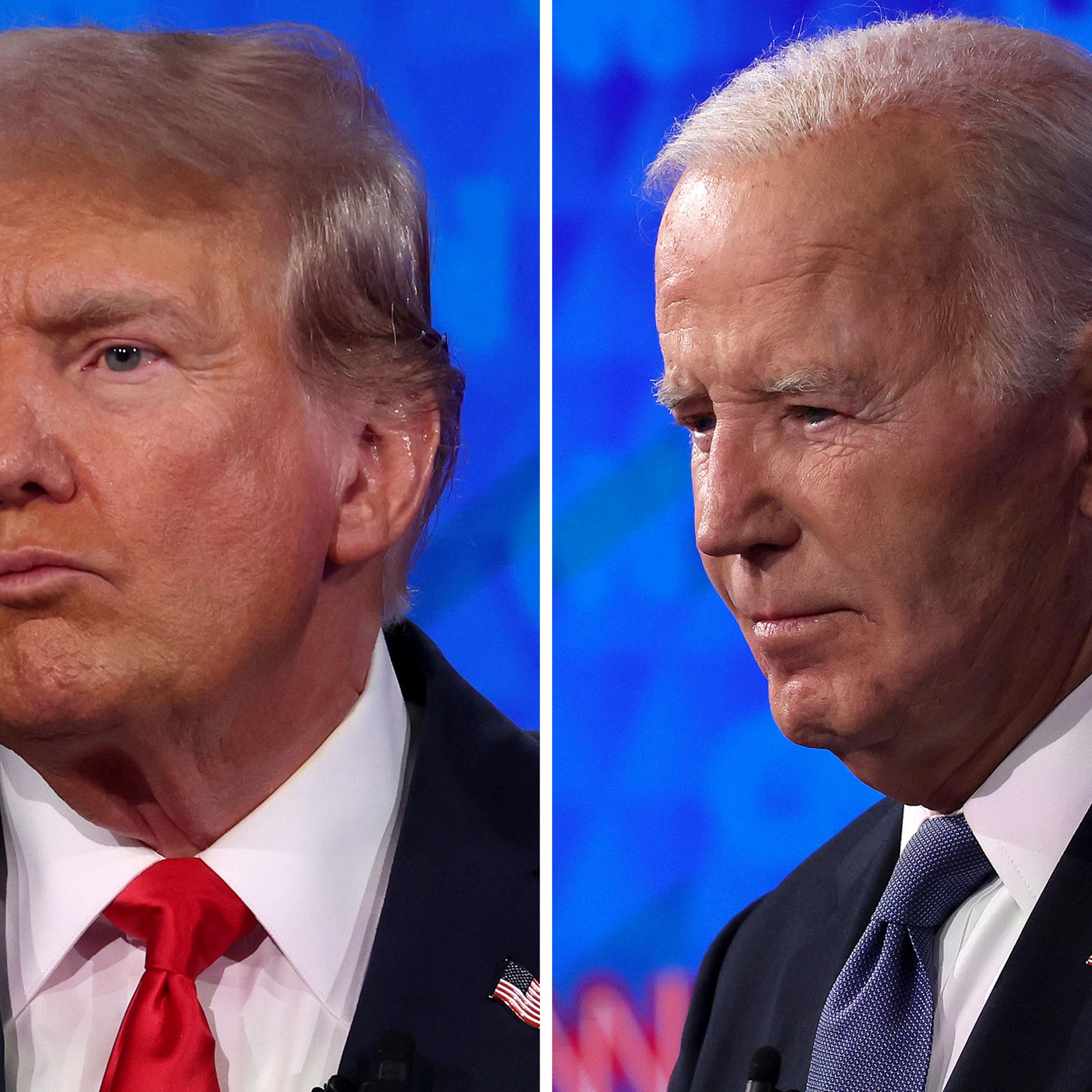 Former President Donald Trump and President Joe Biden participate in the CNN Presidential Debate at the CNN Studios in Atlanga on June 27, 2024.