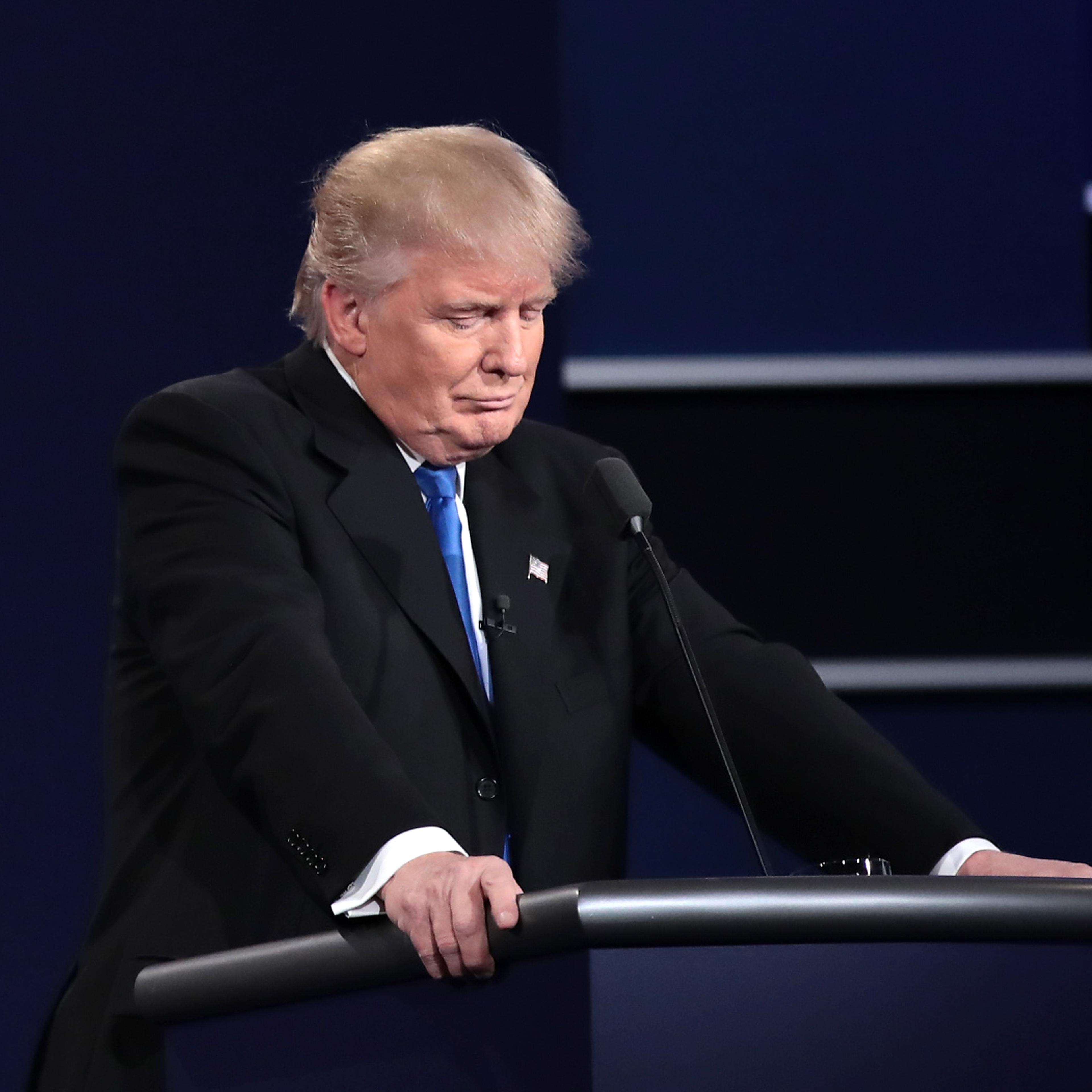 Republican presidential nominee Donald Trump pauses during the Presidential Debate at Hofstra University in Hempstead, N.Y., on Sept. 26, 2016.