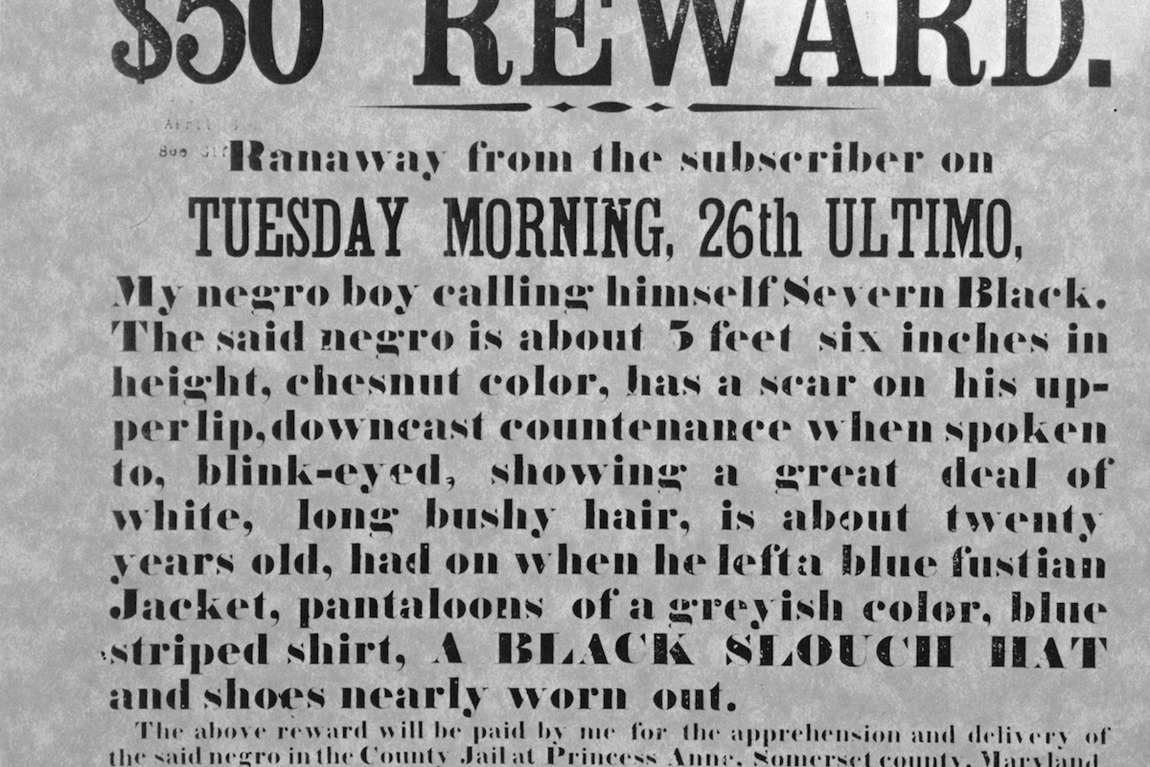 Reward Notice For Return Of Runaway Slave