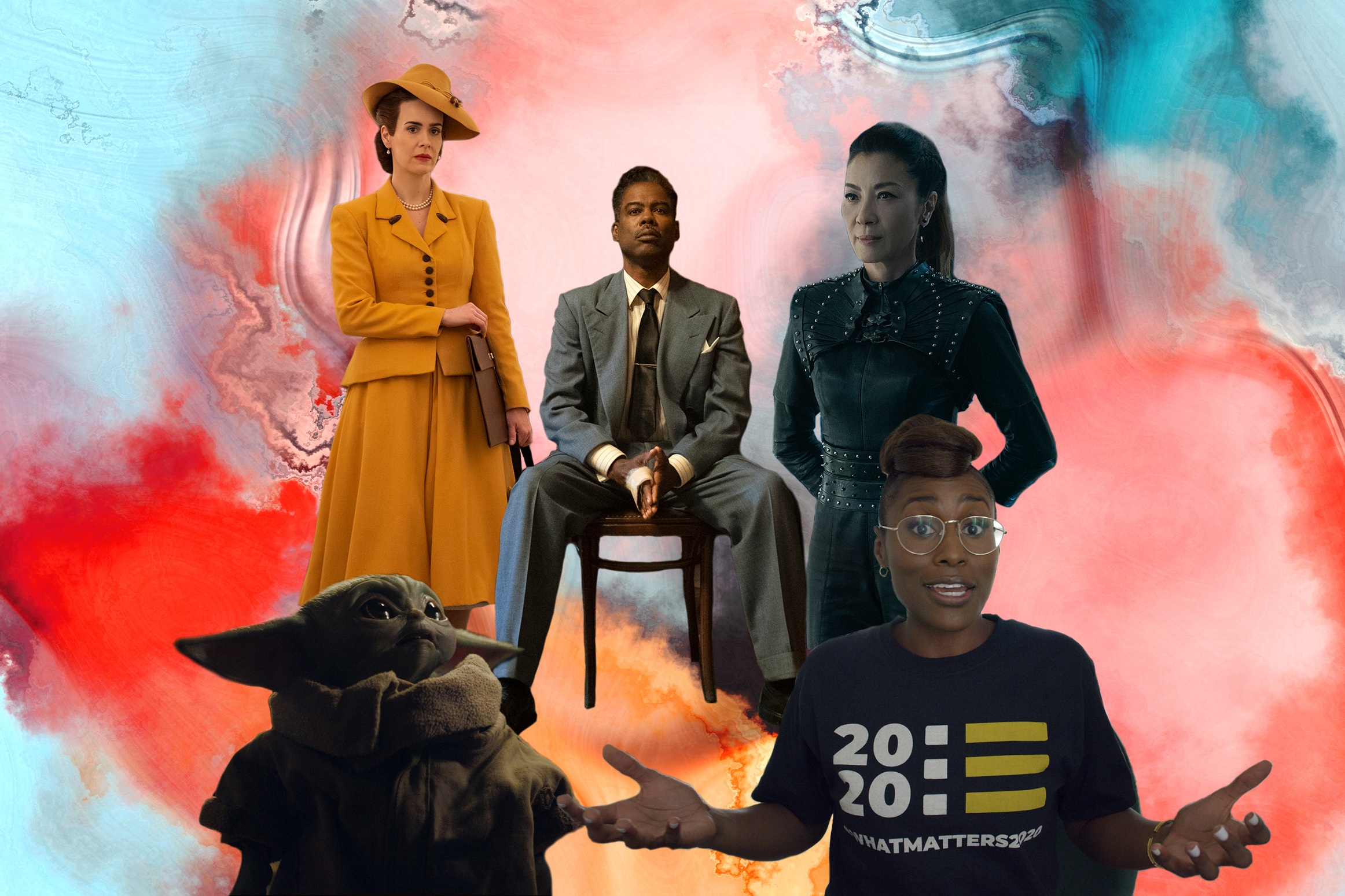 Sarah Paulson in Ratched, Chris Rock in Fargo, Michelle Yeoh in Star Trek: Discovery, Baby Yoda in Mandalorian, and Issa Rae in Coastal Elites