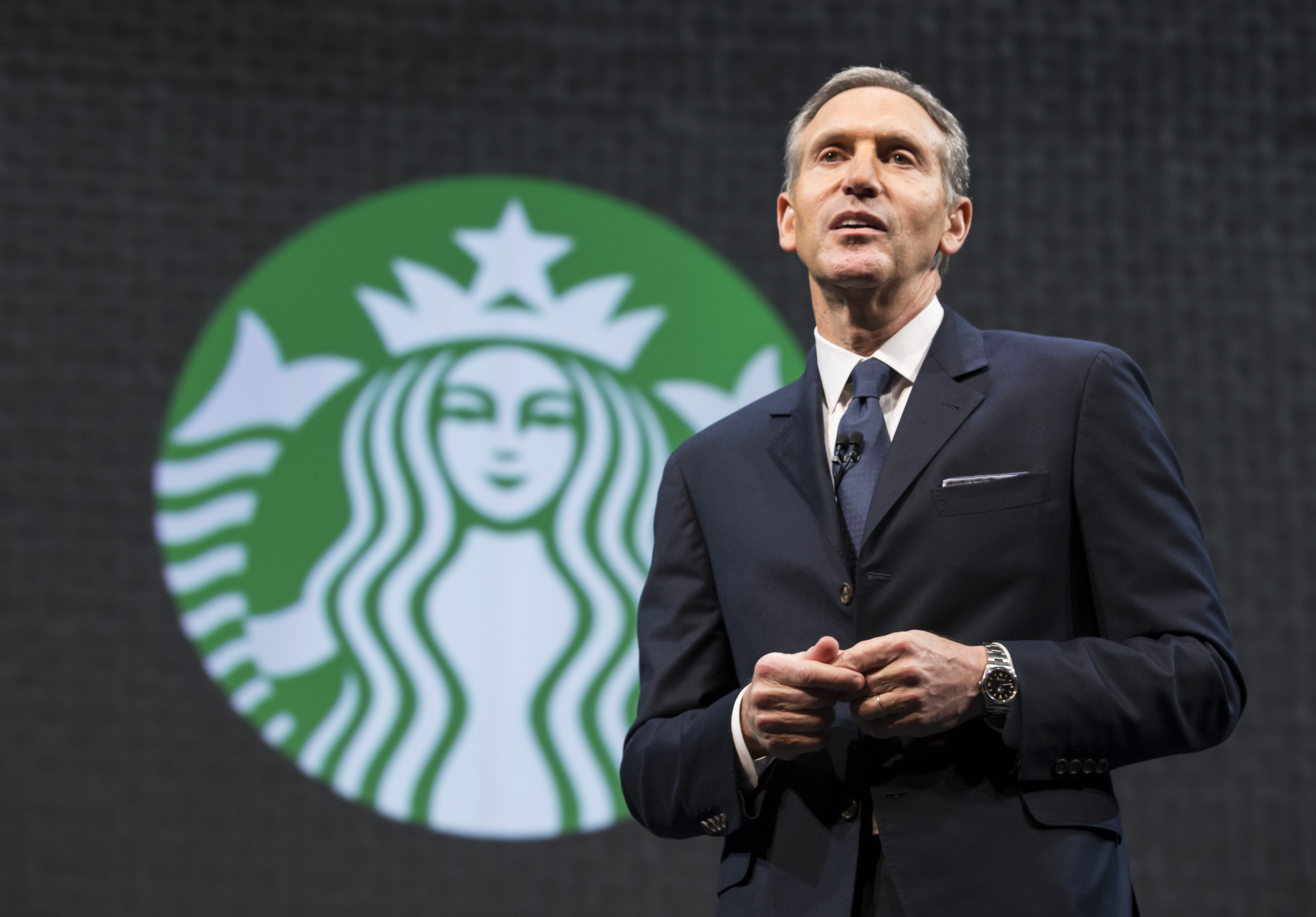 Starbucks Chairman and CEO Howard Schultz speaks during Starbucks annual shareholders meeting March 18, 2015 in Seattle, Washington.