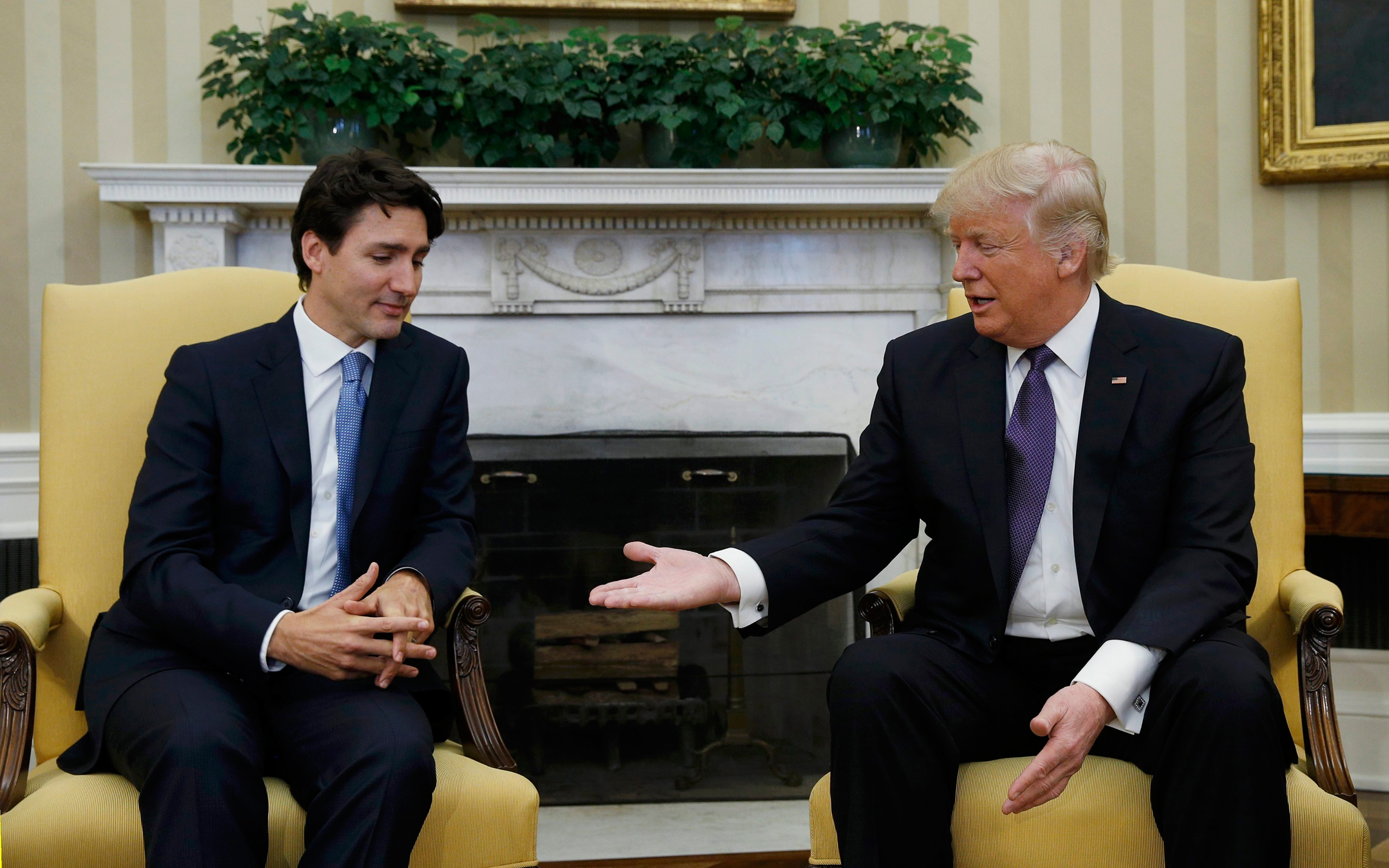Canadian Prime Minister Justin Trudeau meets with President Donald Trump in the Oval Office at the White House on Feb. 13, 2017.