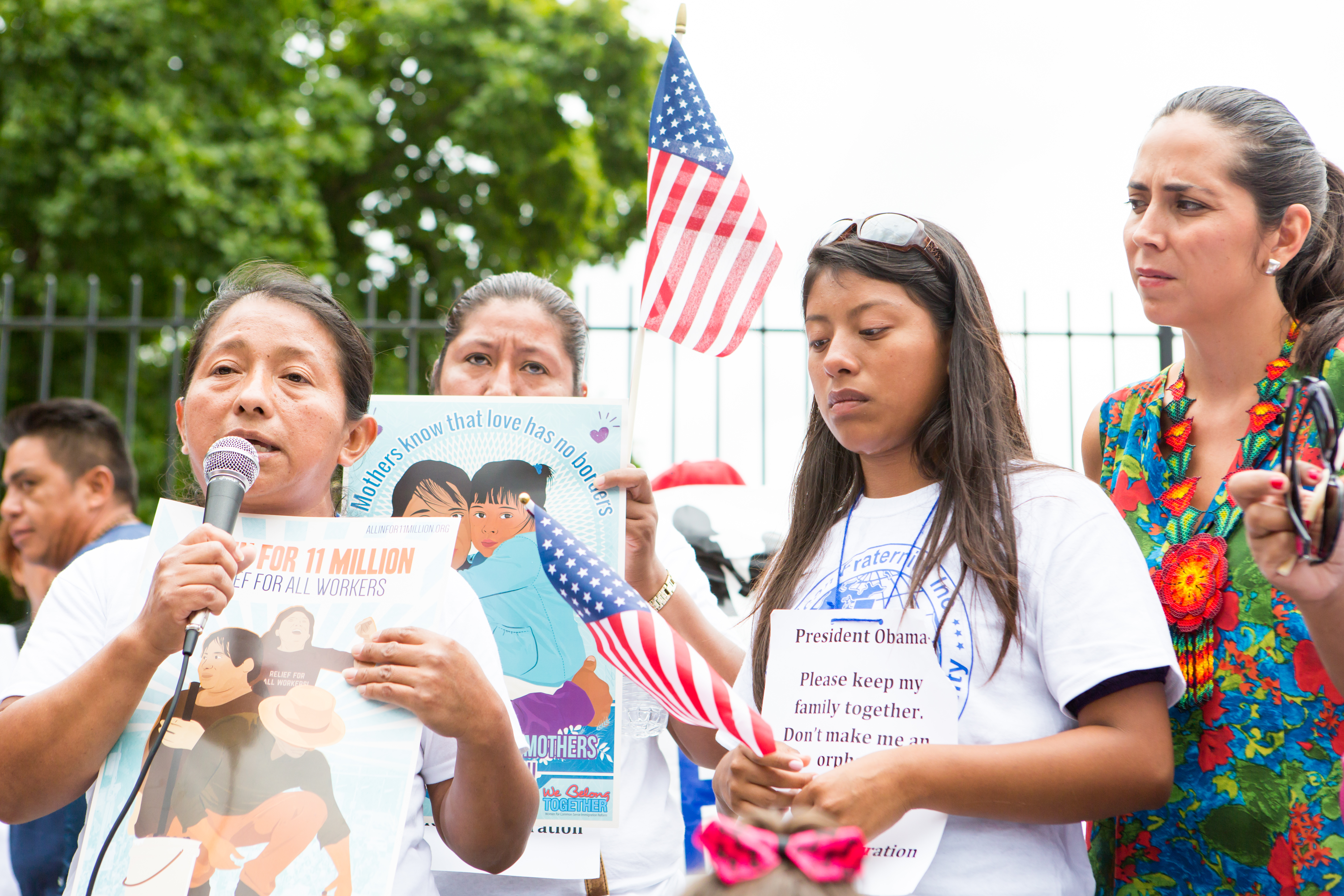 Elena, 14, her mother Lucia, and Andrea Mercado, Co-Chair of We Belong Together. Elena and Lucia live in Homestead, FL. Elena's father was deported two years ago, leaving Lucia to raise Elena and her four younger siblings by herself with the meager salary she earns cleaning houses. 
